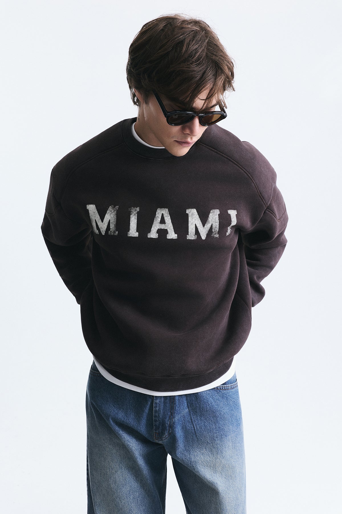 Miami Baskılı Bisiklet Yaka Sweatshirt