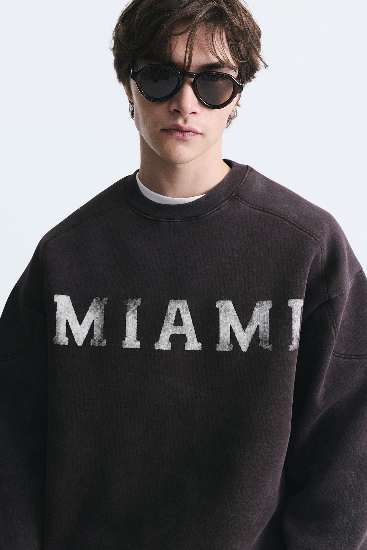 Miami Baskılı Bisiklet Yaka Sweatshirt