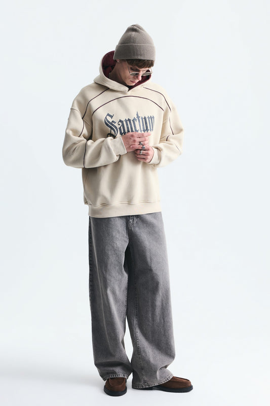 Boxy Fit Baskılı Kapüşonlu Sweatshirt