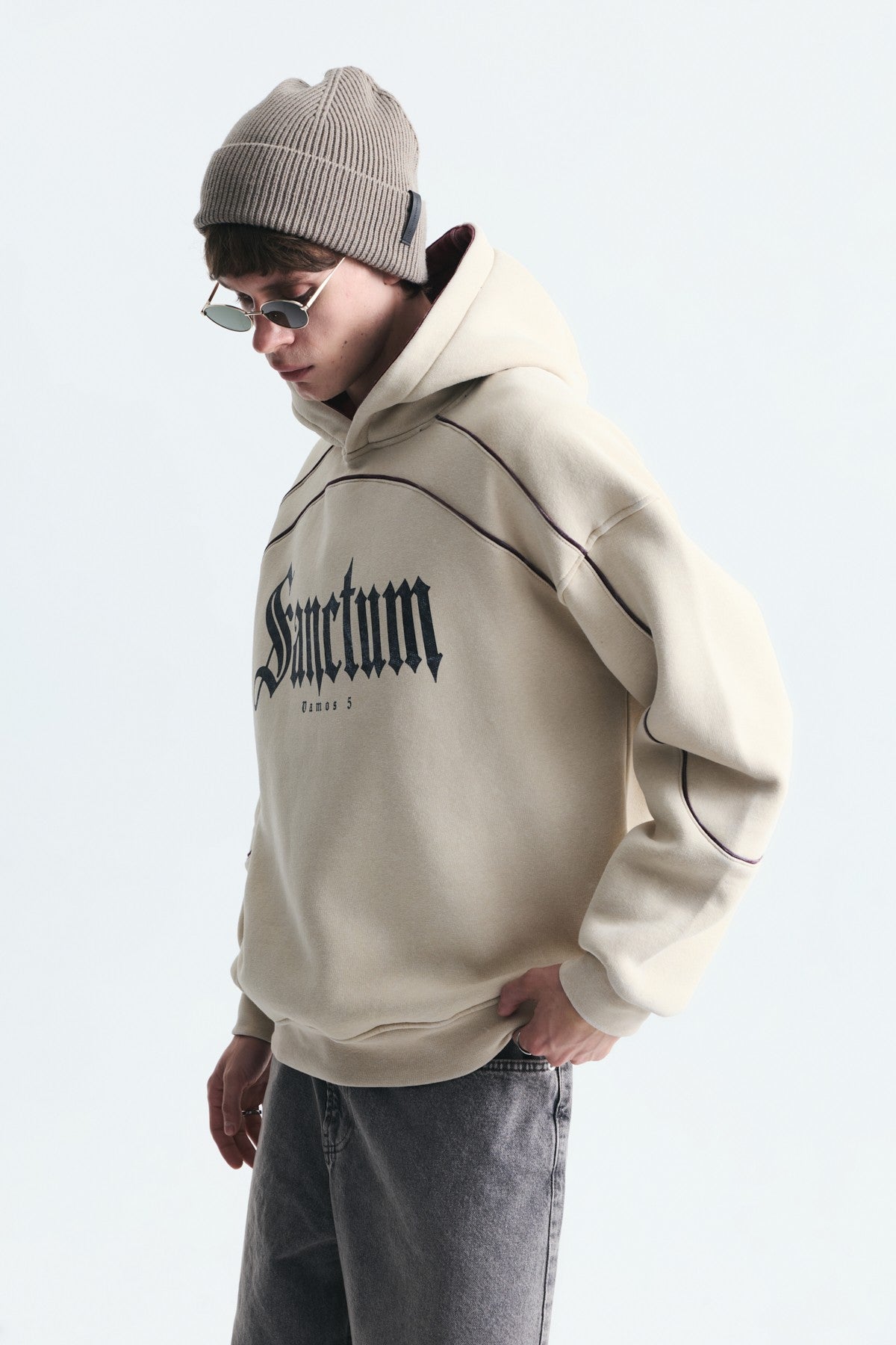 Boxy Fit Baskılı Kapüşonlu Sweatshirt