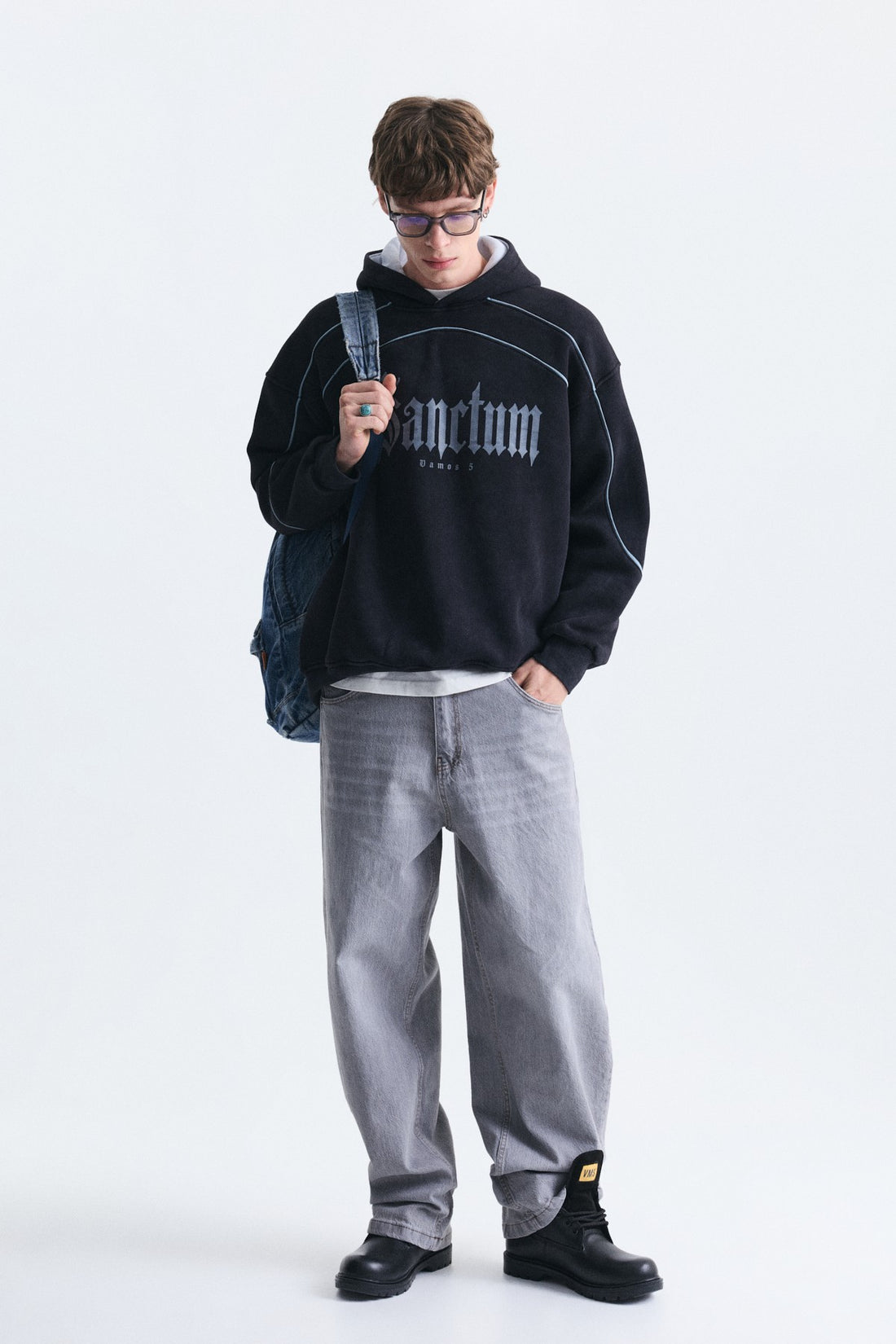 Boxy Fit Baskılı Kapüşonlu Sweatshirt