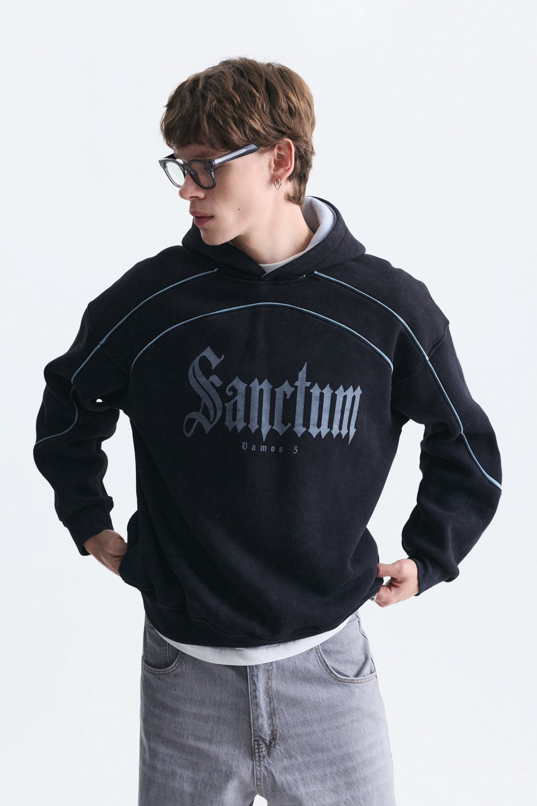 Boxy Fit Baskılı Kapüşonlu Sweatshirt