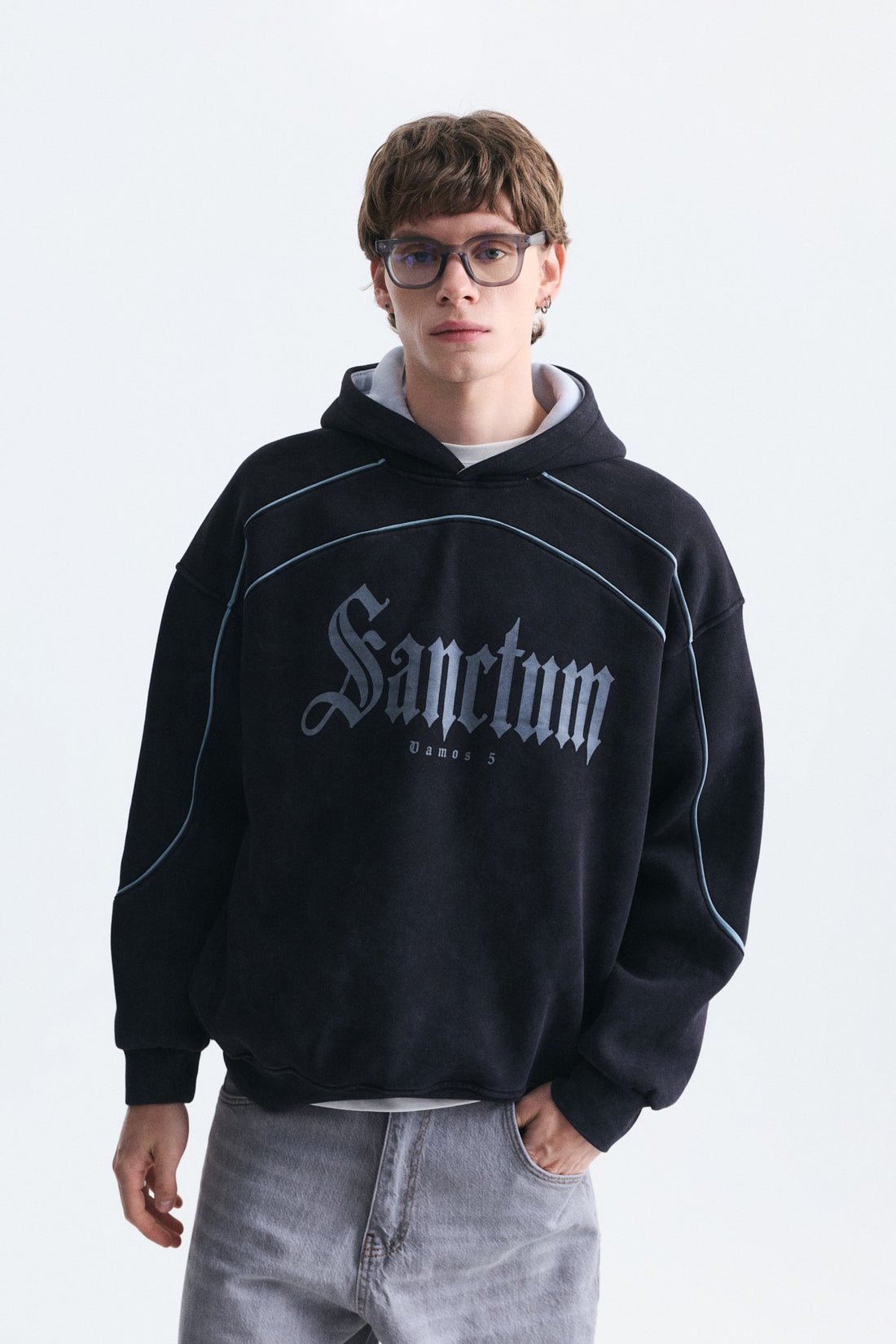Boxy Fit Baskılı Kapüşonlu Sweatshirt