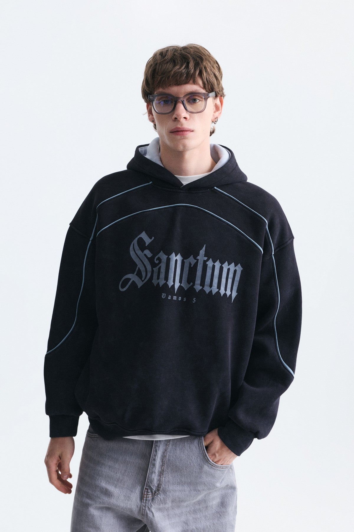 Boxy Fit Baskılı Kapüşonlu Sweatshirt