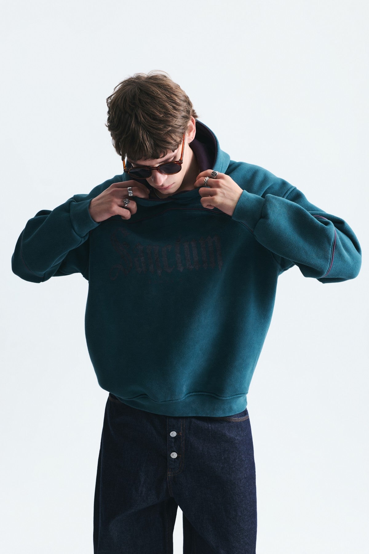 Boxy Fit Baskılı Kapüşonlu Sweatshirt