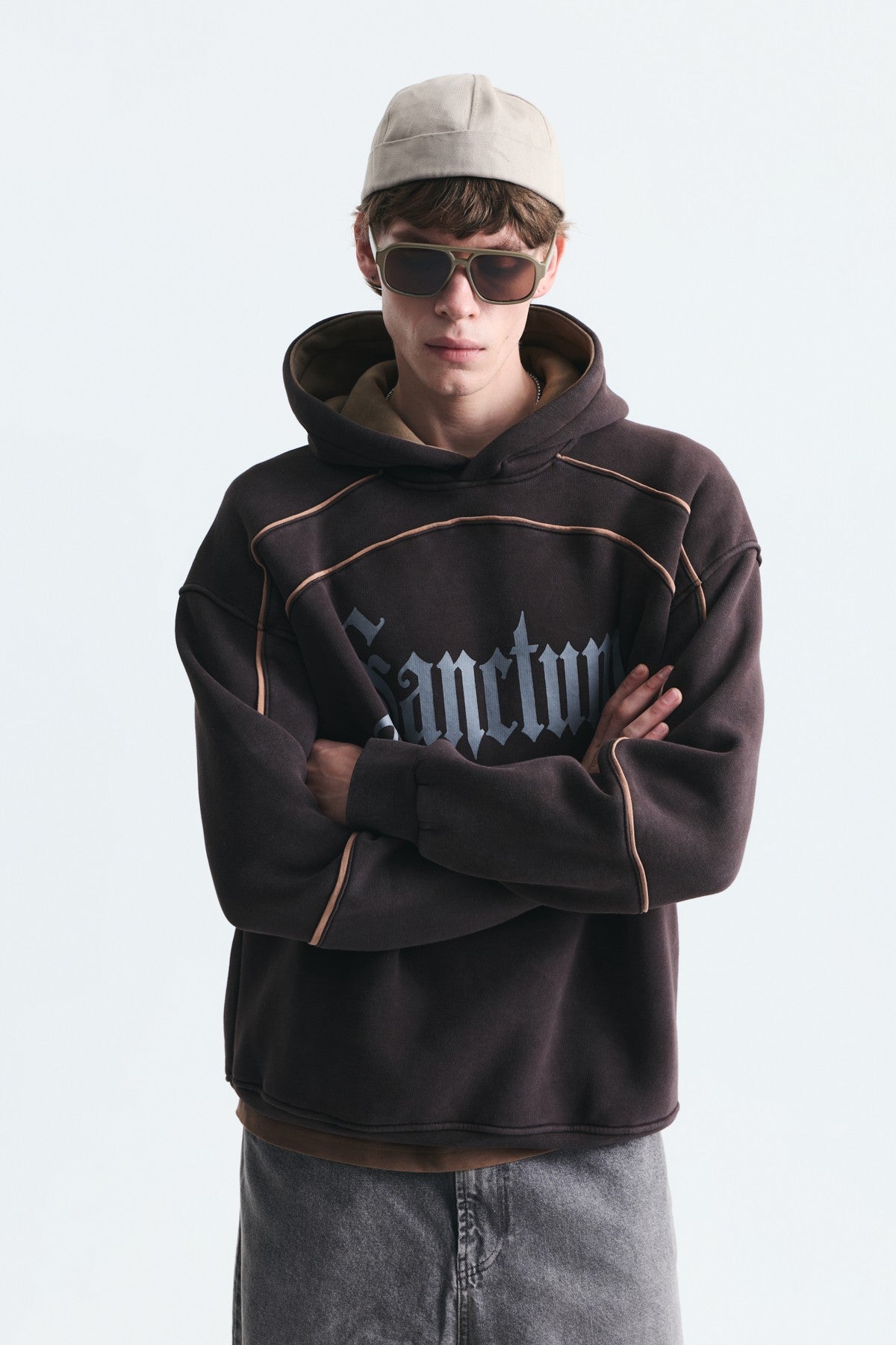 Boxy Fit Baskılı Kapüşonlu Sweatshirt