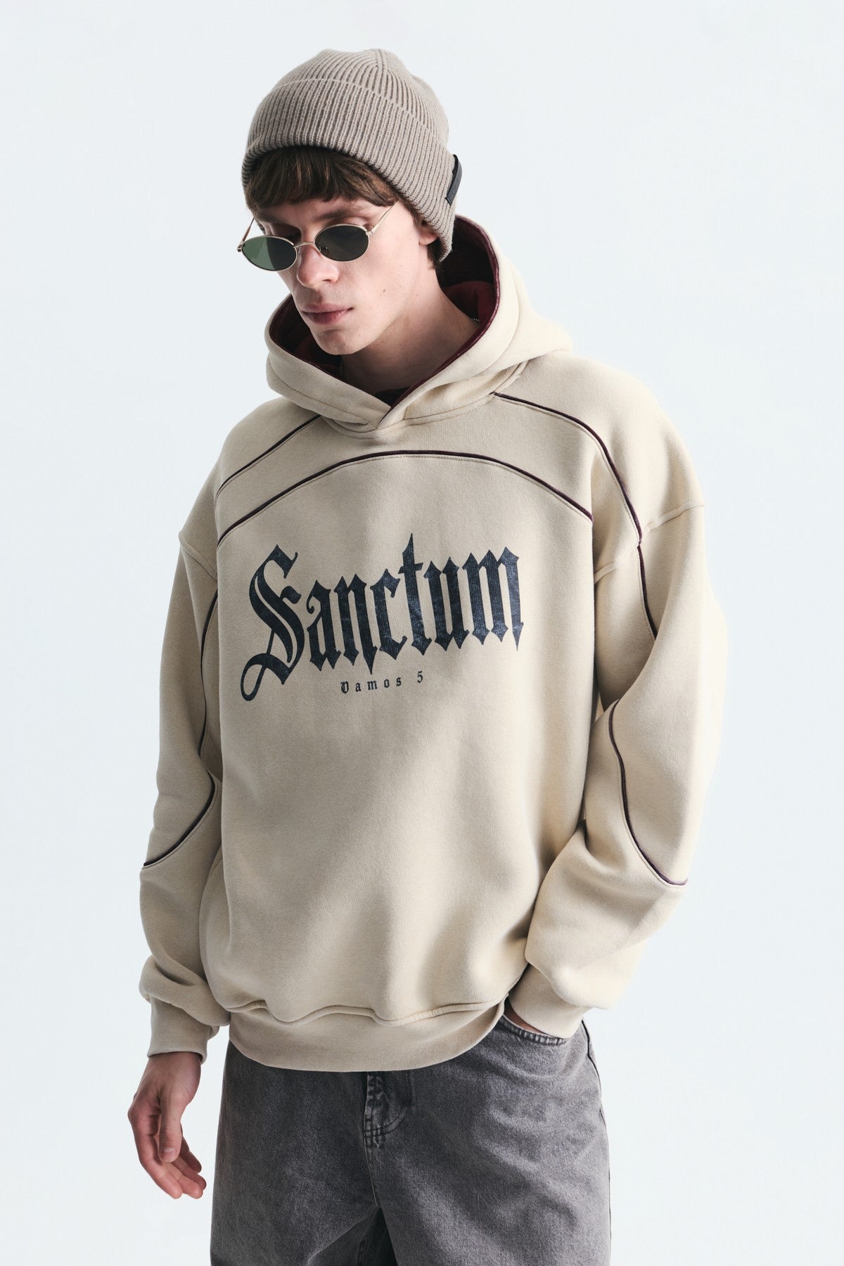 Boxy Fit Baskılı Kapüşonlu Sweatshirt
