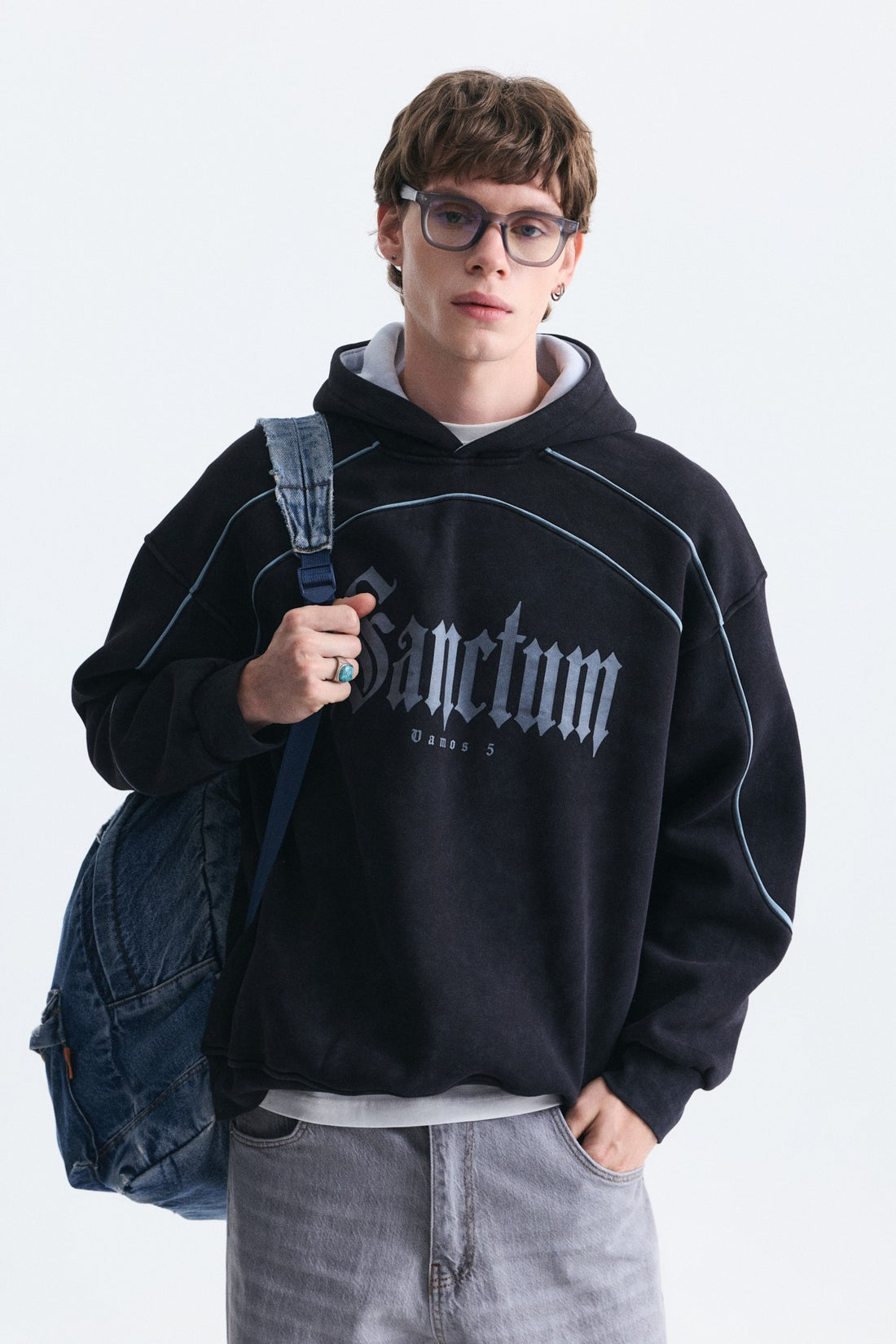 Boxy Fit Baskılı Kapüşonlu Sweatshirt