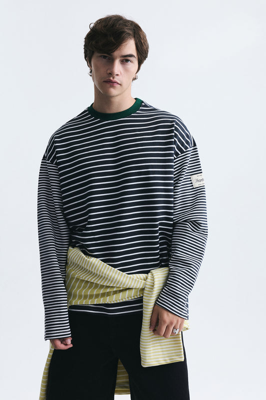 Kontrast Yaka Çizgili Sweatshirt