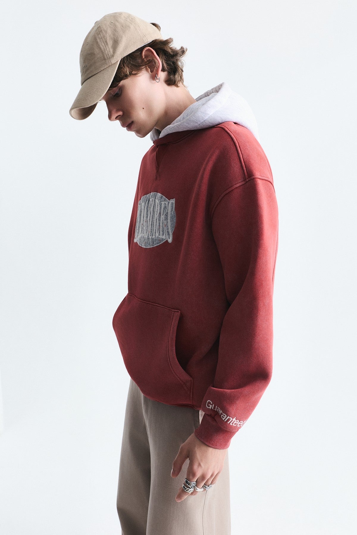 Oversize Baskılı Kapüşonlu Sweatshirt V70-266
