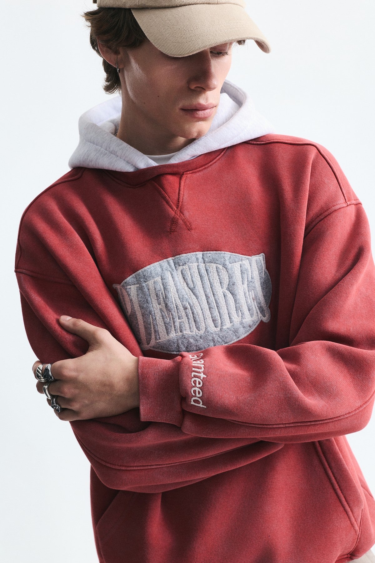 Oversize Baskılı Kapüşonlu Sweatshirt V70-266