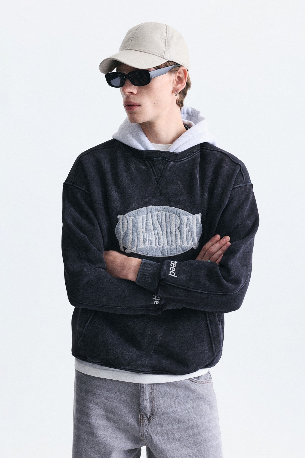 Oversize Baskılı Kapüşonlu Sweatshirt V70-266