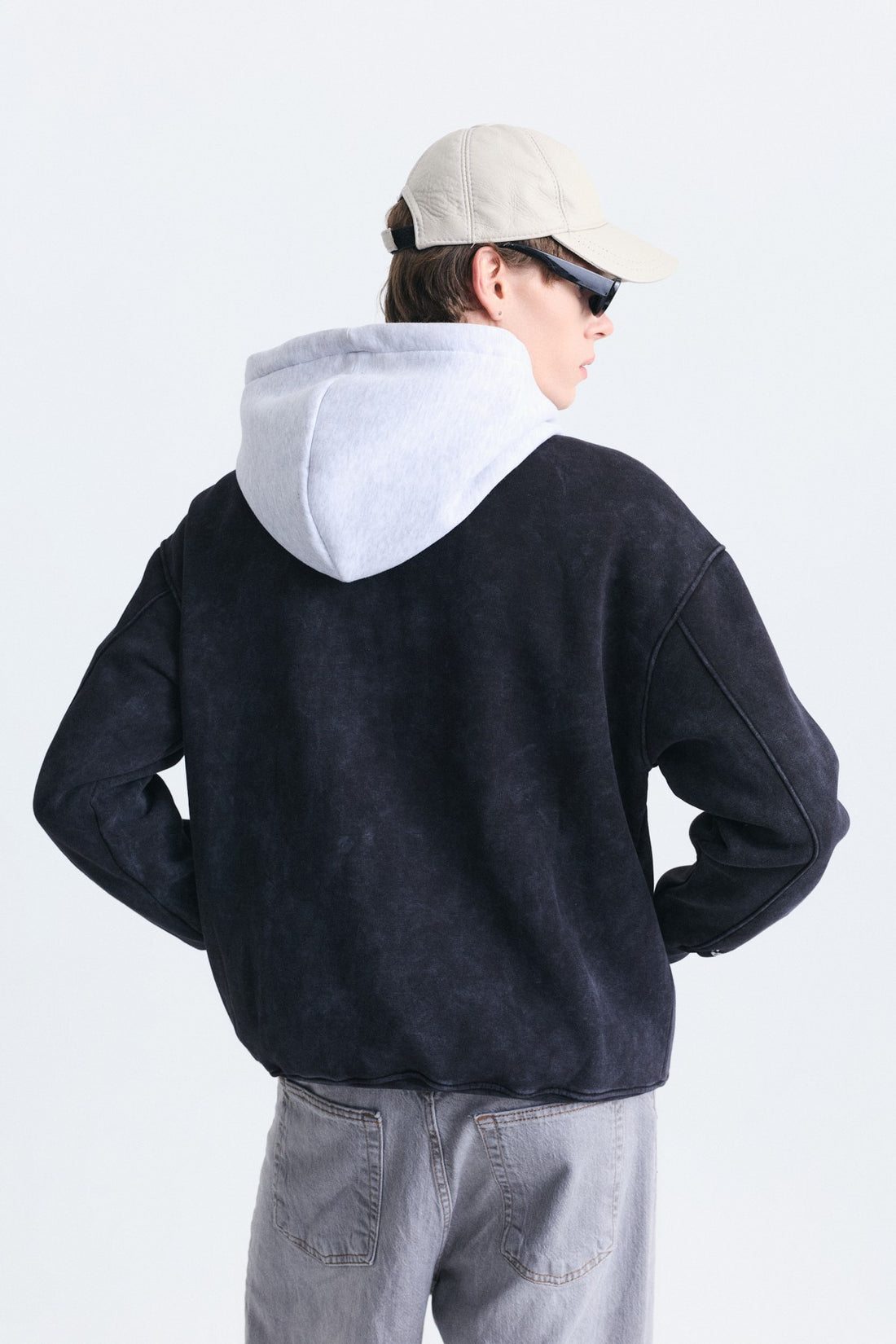 Oversize Baskılı Kapüşonlu Sweatshirt V70-266