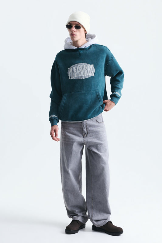 Oversize Baskılı Kapüşonlu Sweatshirt V70-266