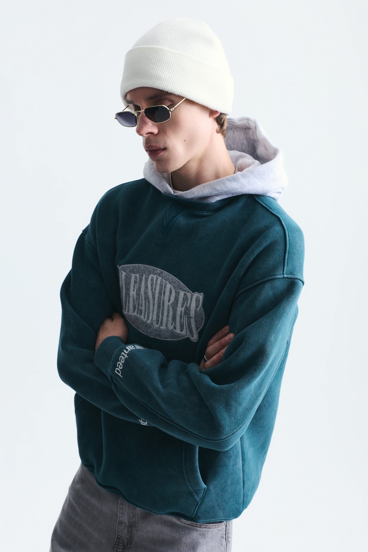 Oversize Baskılı Kapüşonlu Sweatshirt V70-266