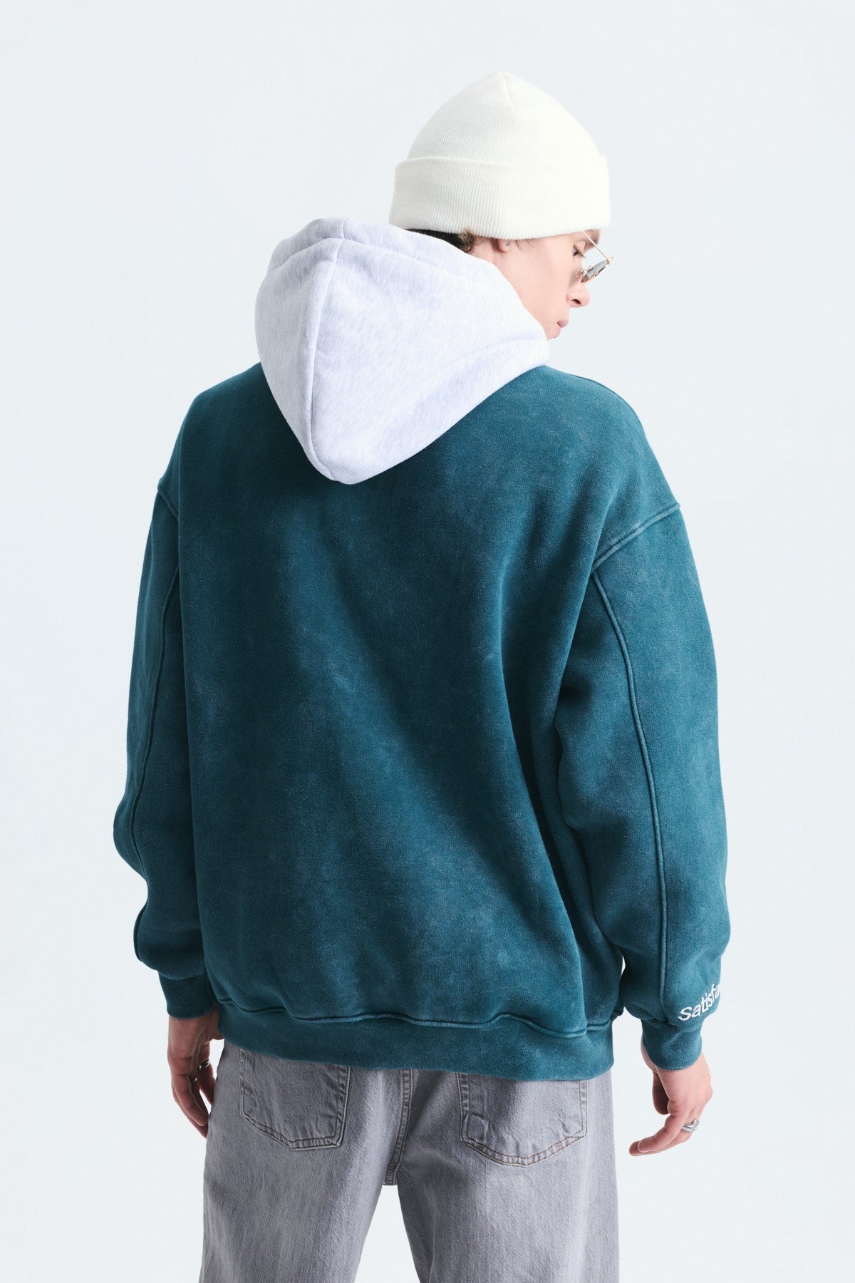 Oversize Baskılı Kapüşonlu Sweatshirt V70-266