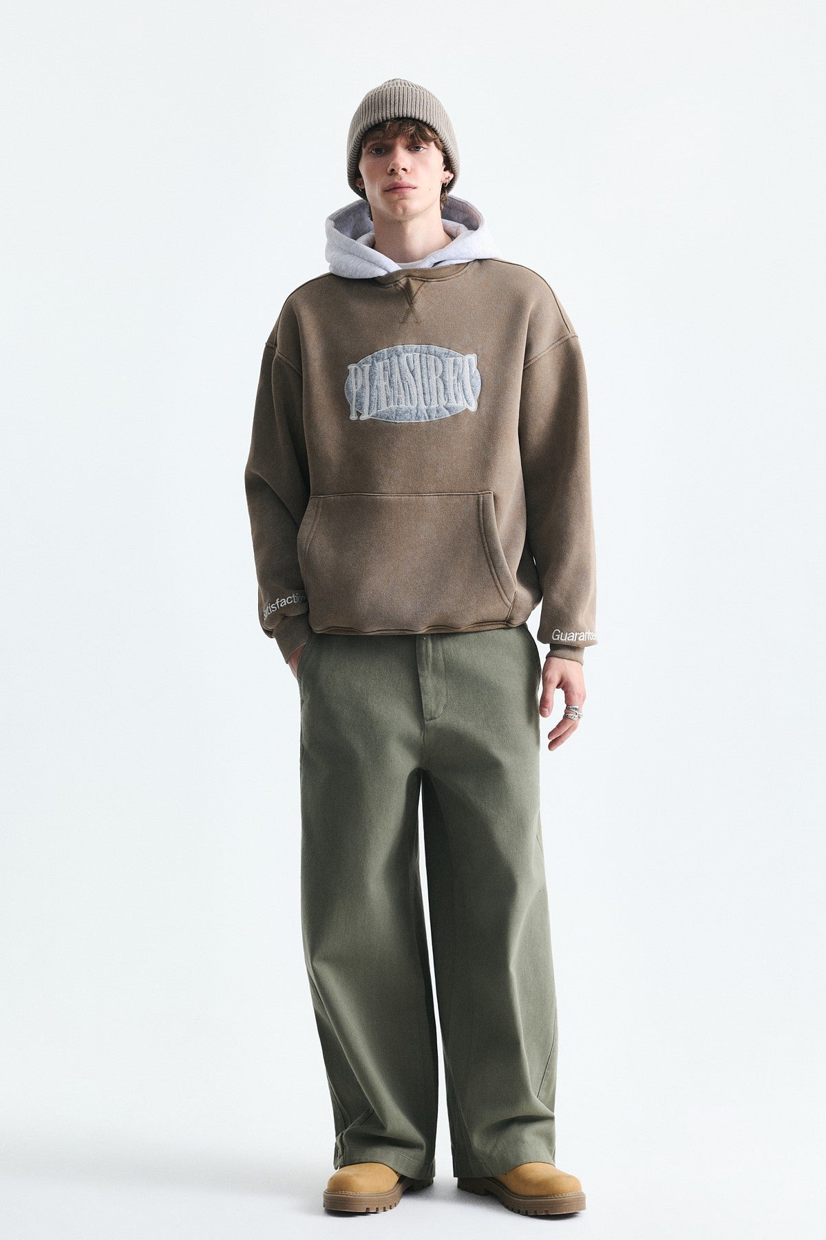 Oversize Baskılı Kapüşonlu Sweatshirt V70-266