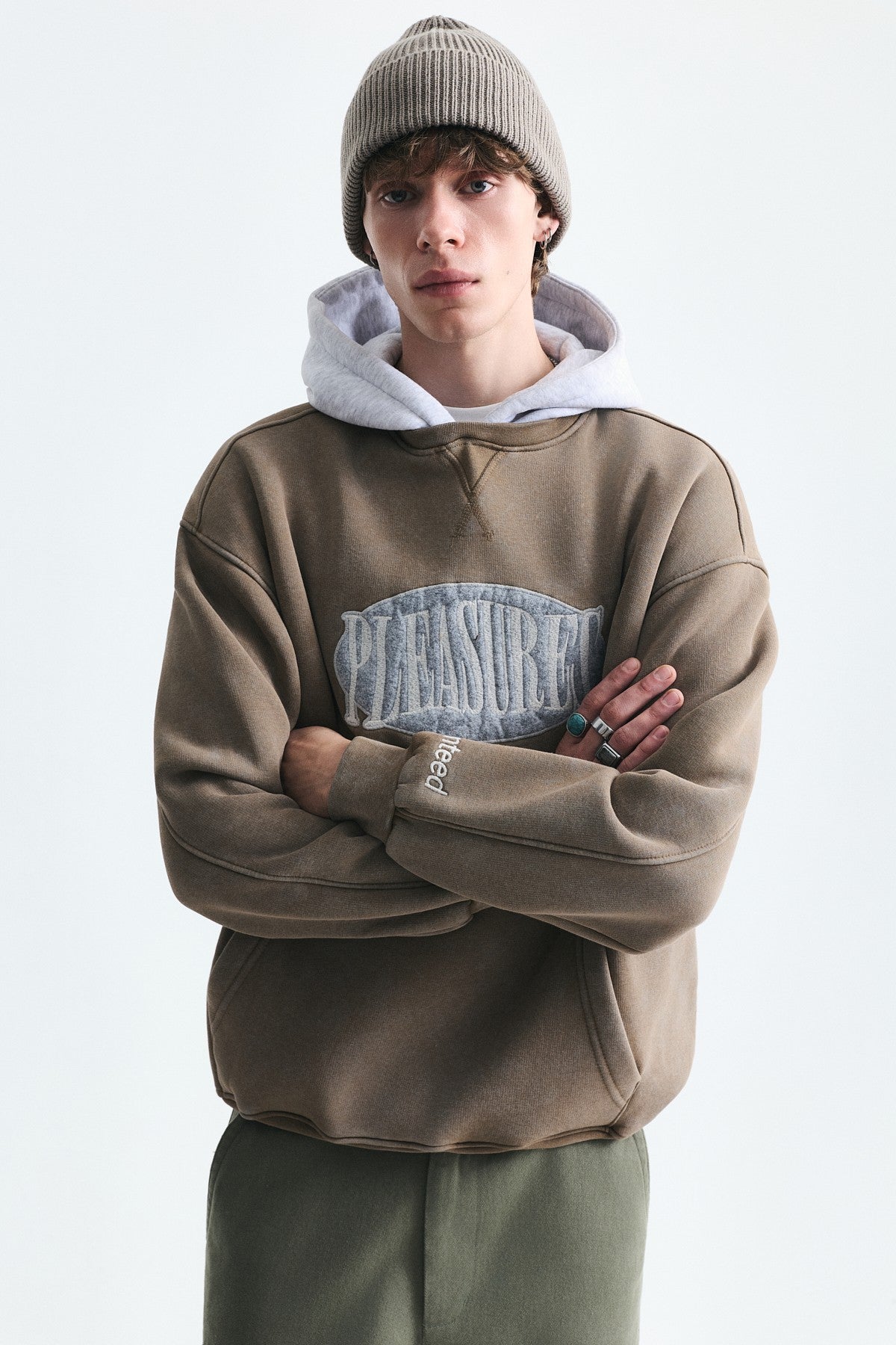 Oversize Baskılı Kapüşonlu Sweatshirt V70-266