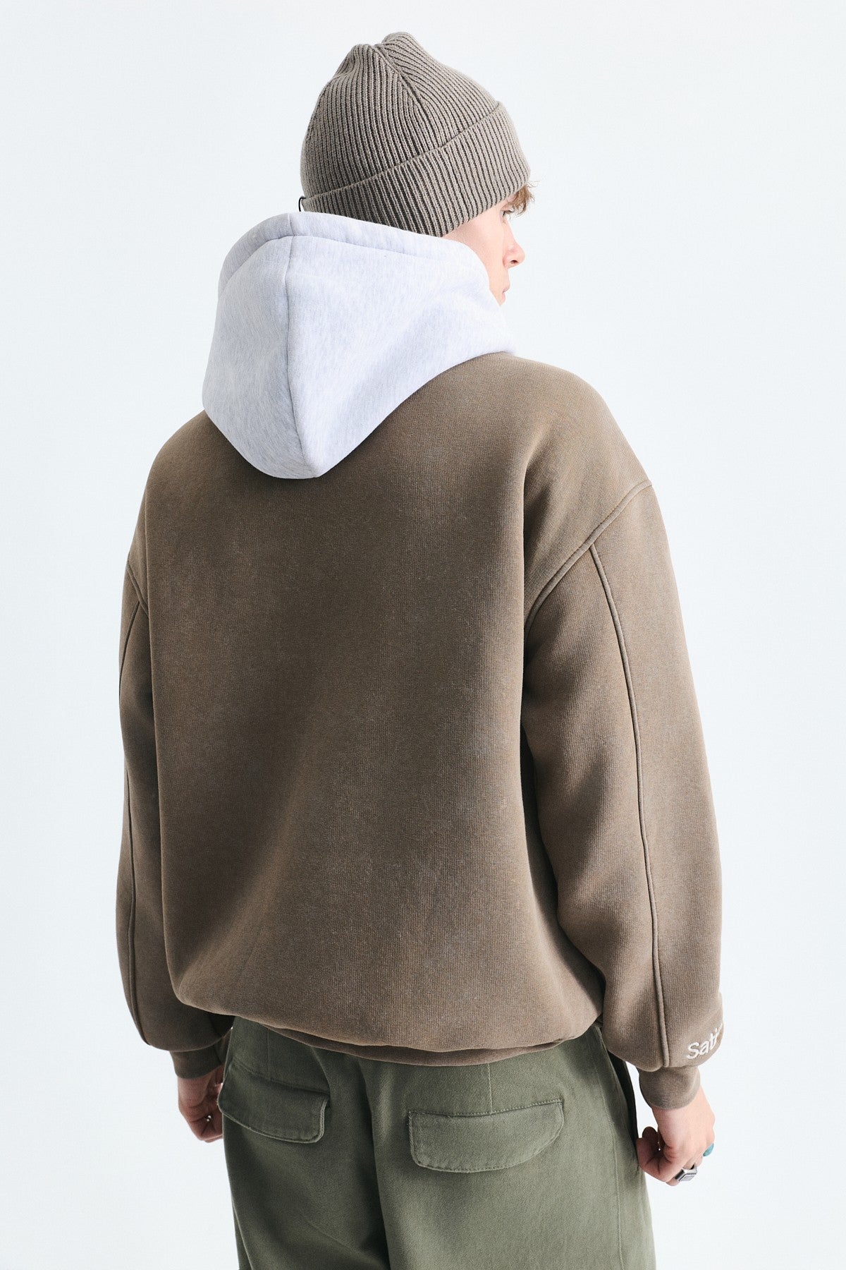 Oversize Baskılı Kapüşonlu Sweatshirt V70-266