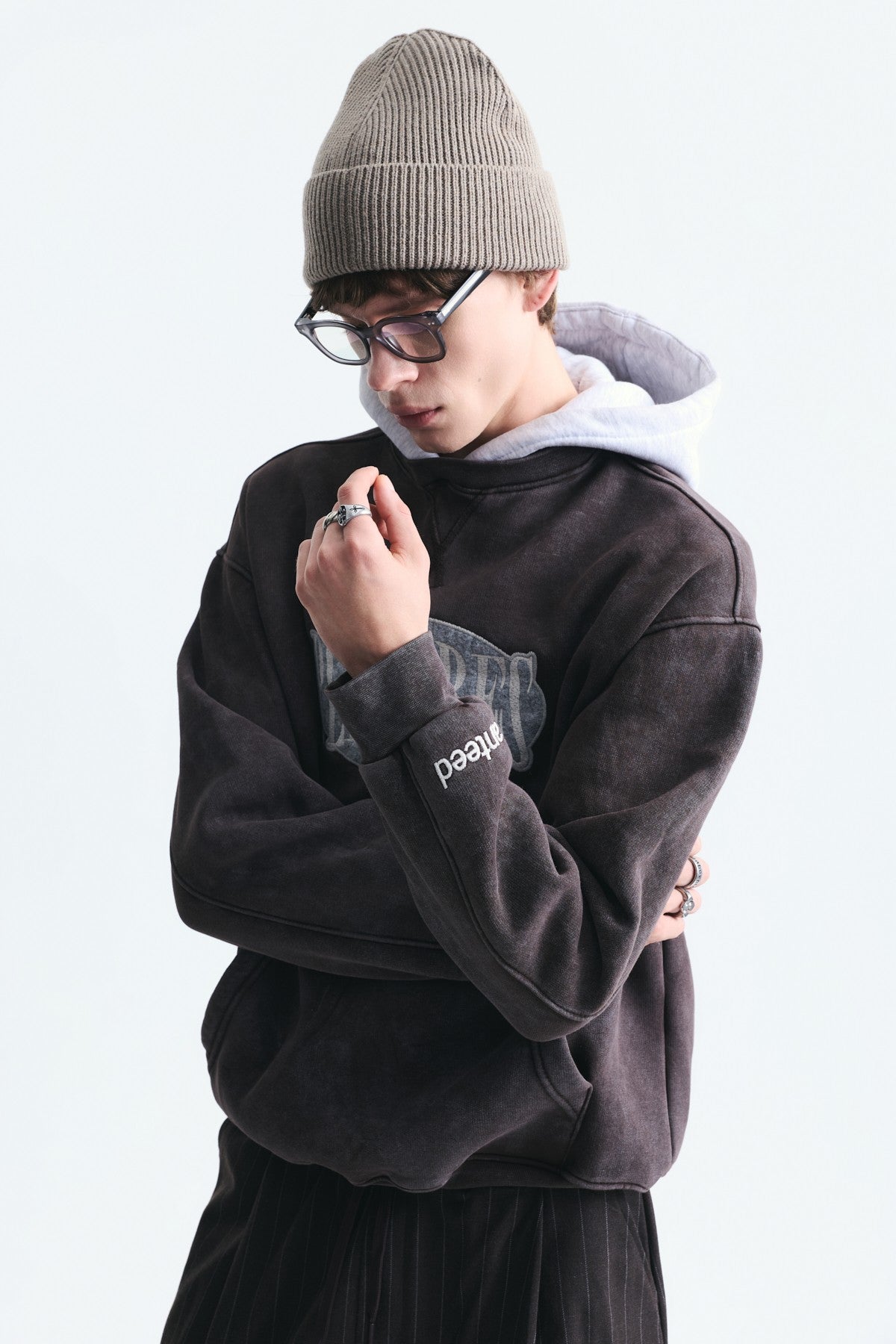 Oversize Baskılı Kapüşonlu Sweatshirt V70-266