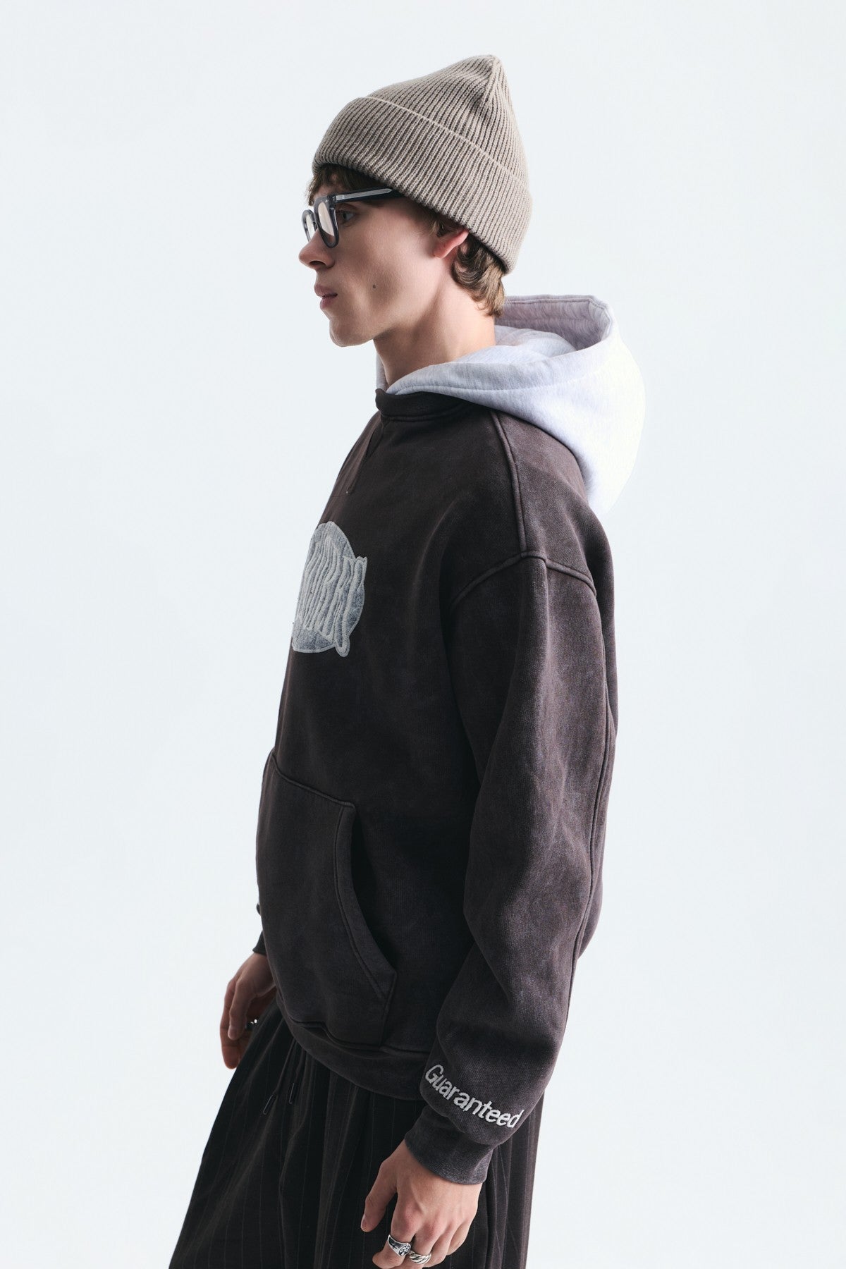 Oversize Baskılı Kapüşonlu Sweatshirt V70-266