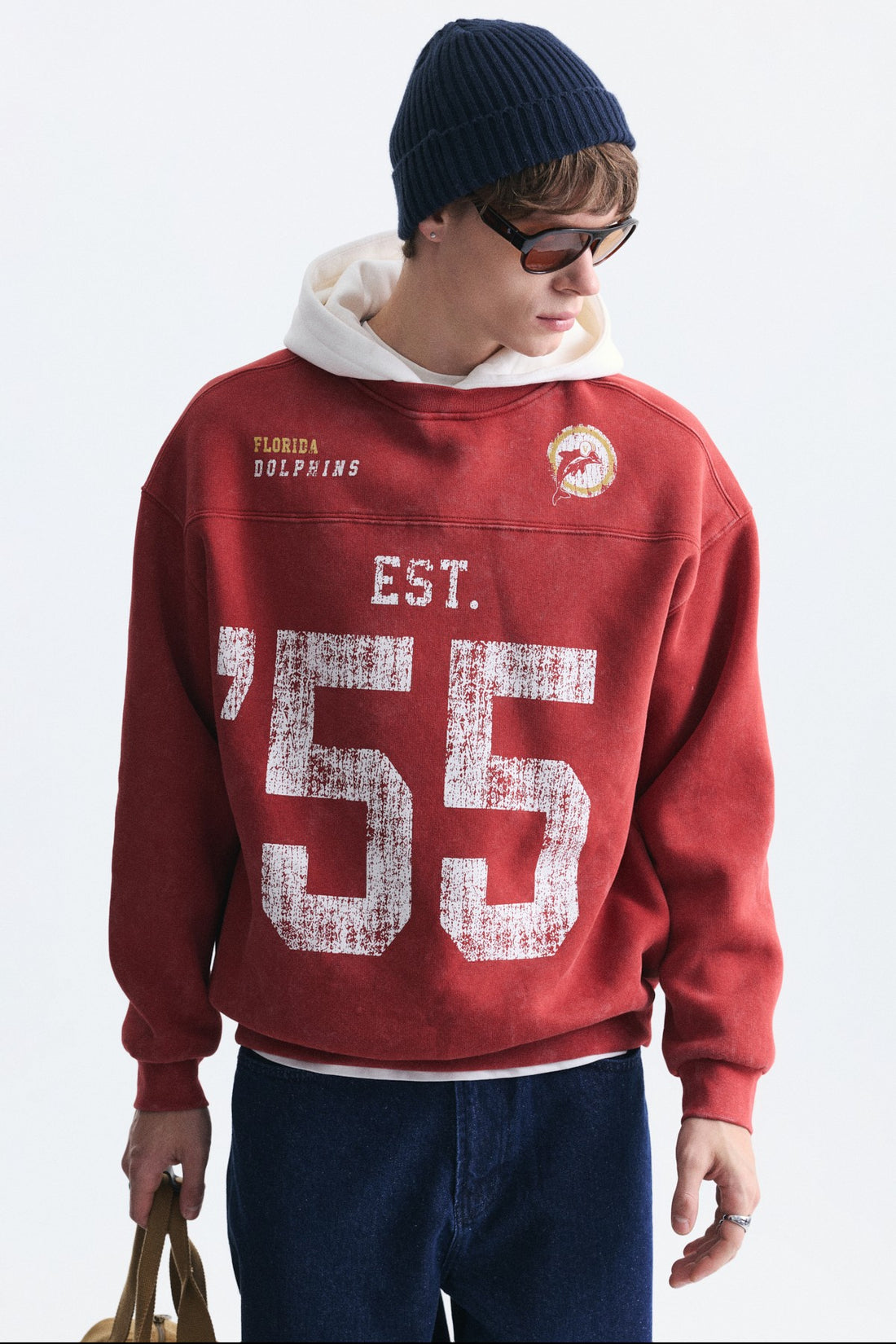Oversize Baskılı Kapüşonlu Sweatshirt