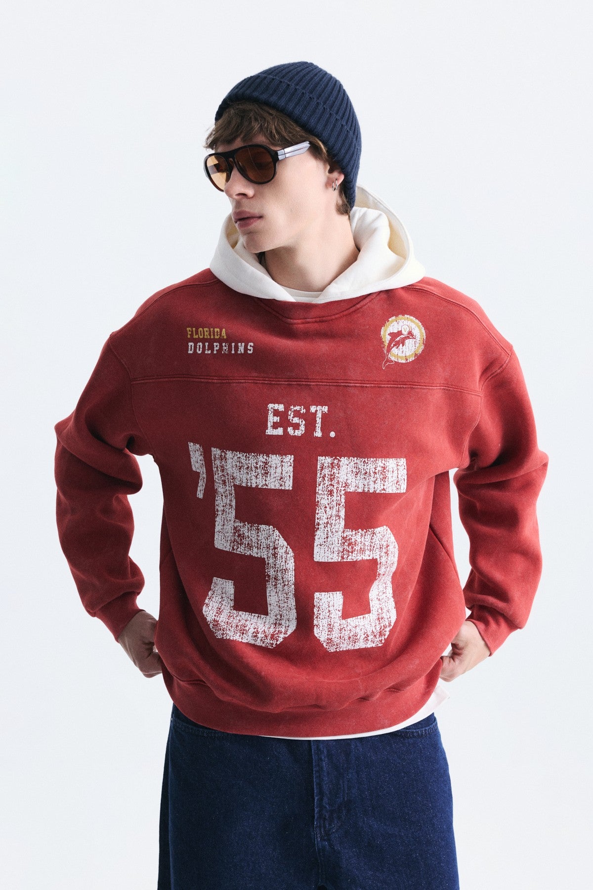 Oversize Baskılı Kapüşonlu Sweatshirt