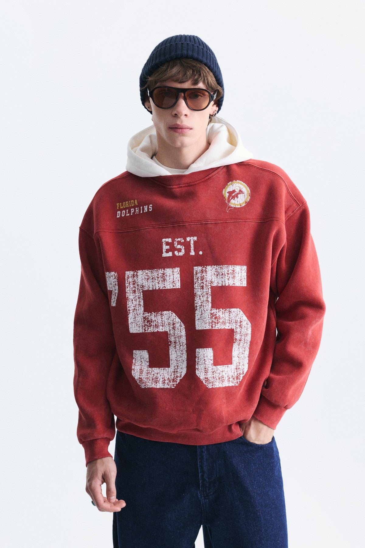 Oversize Baskılı Kapüşonlu Sweatshirt