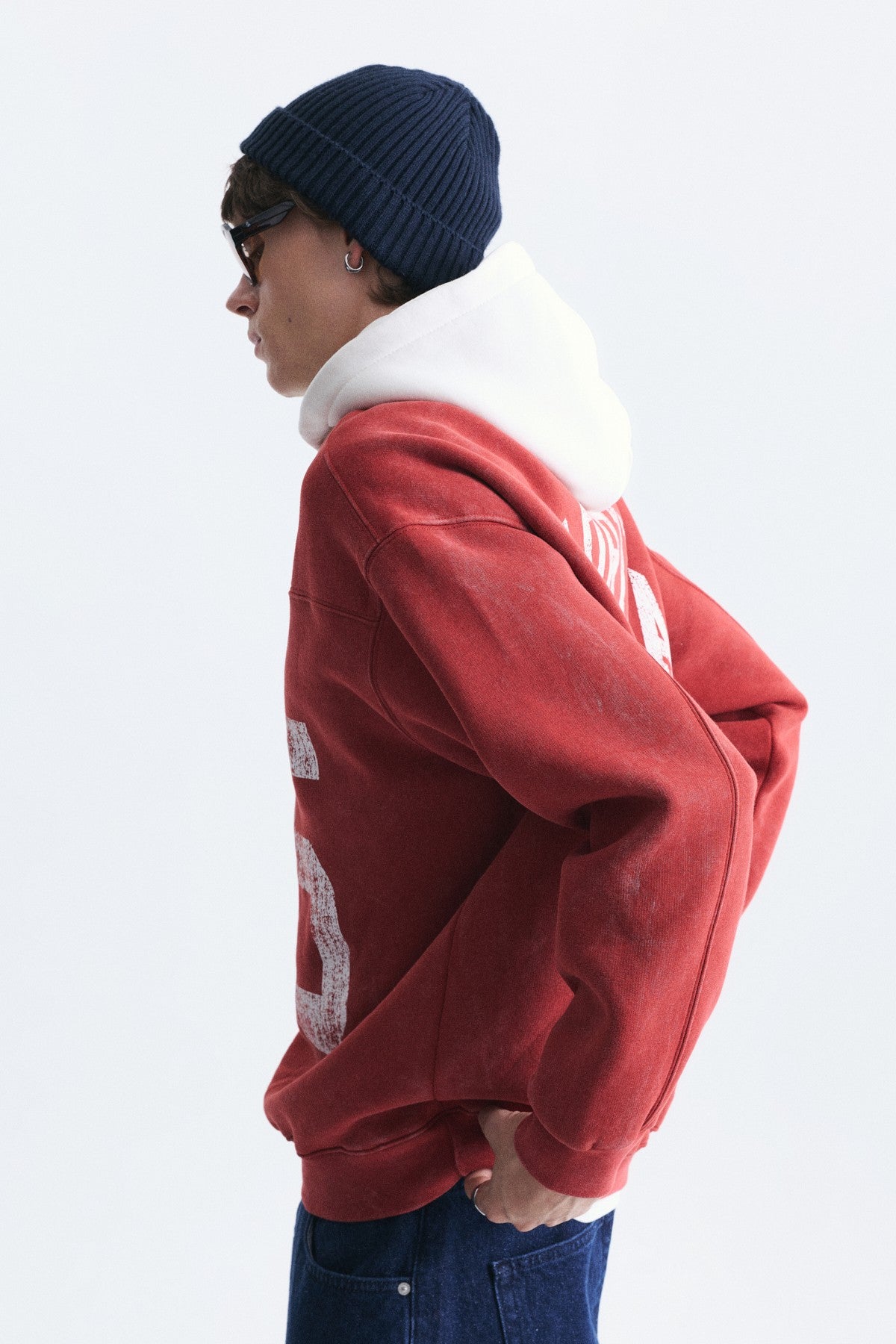 Oversize Baskılı Kapüşonlu Sweatshirt