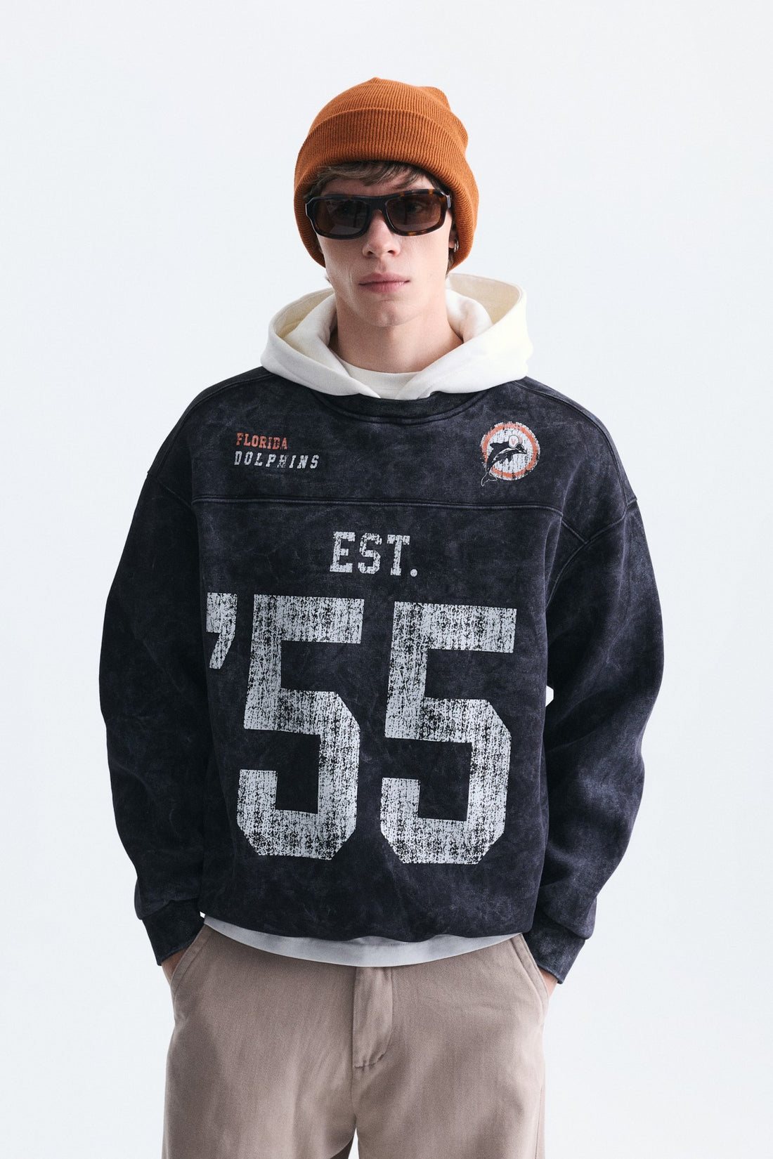 Oversize Baskılı Kapüşonlu Sweatshirt