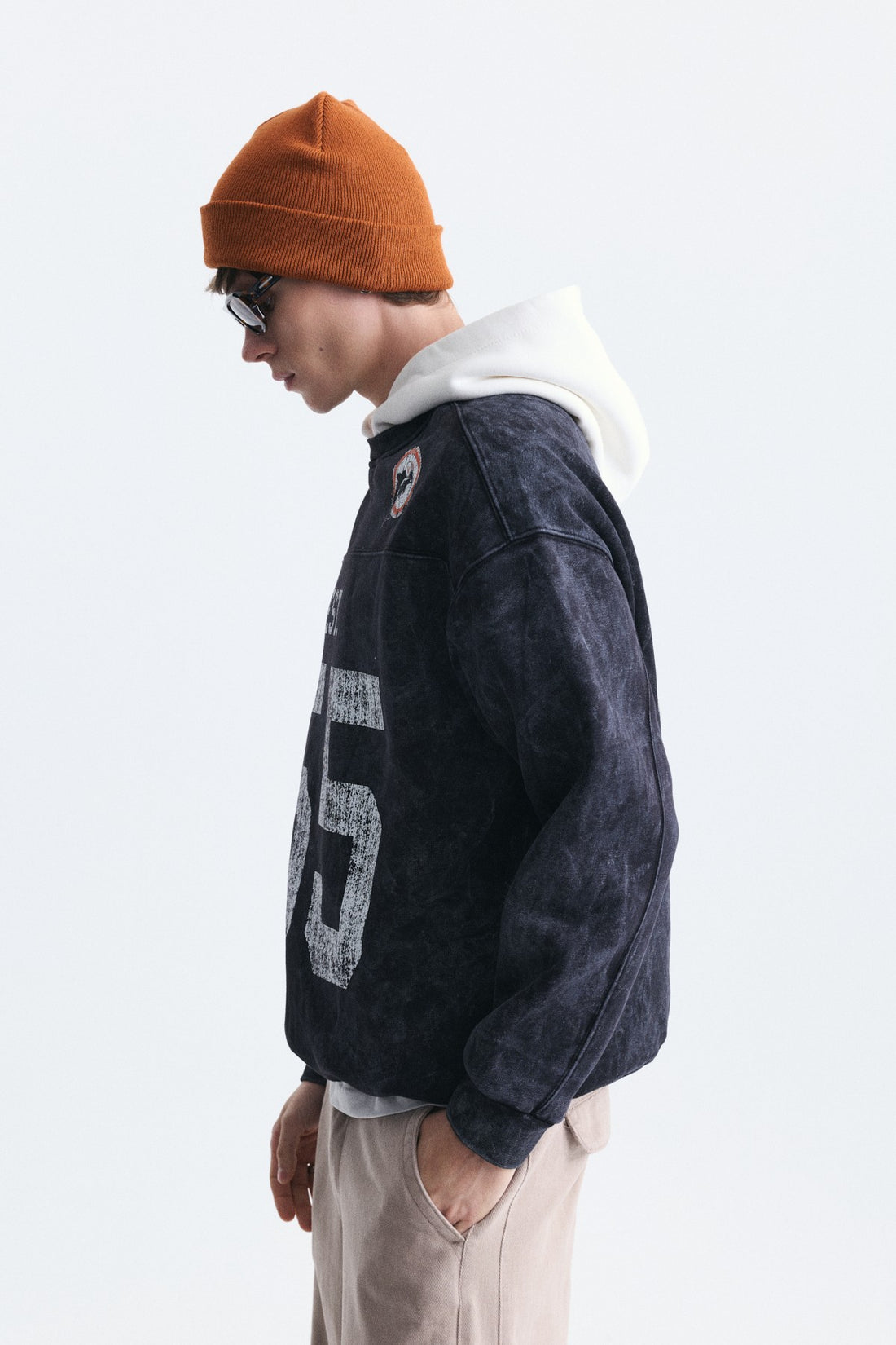 Oversize Baskılı Kapüşonlu Sweatshirt