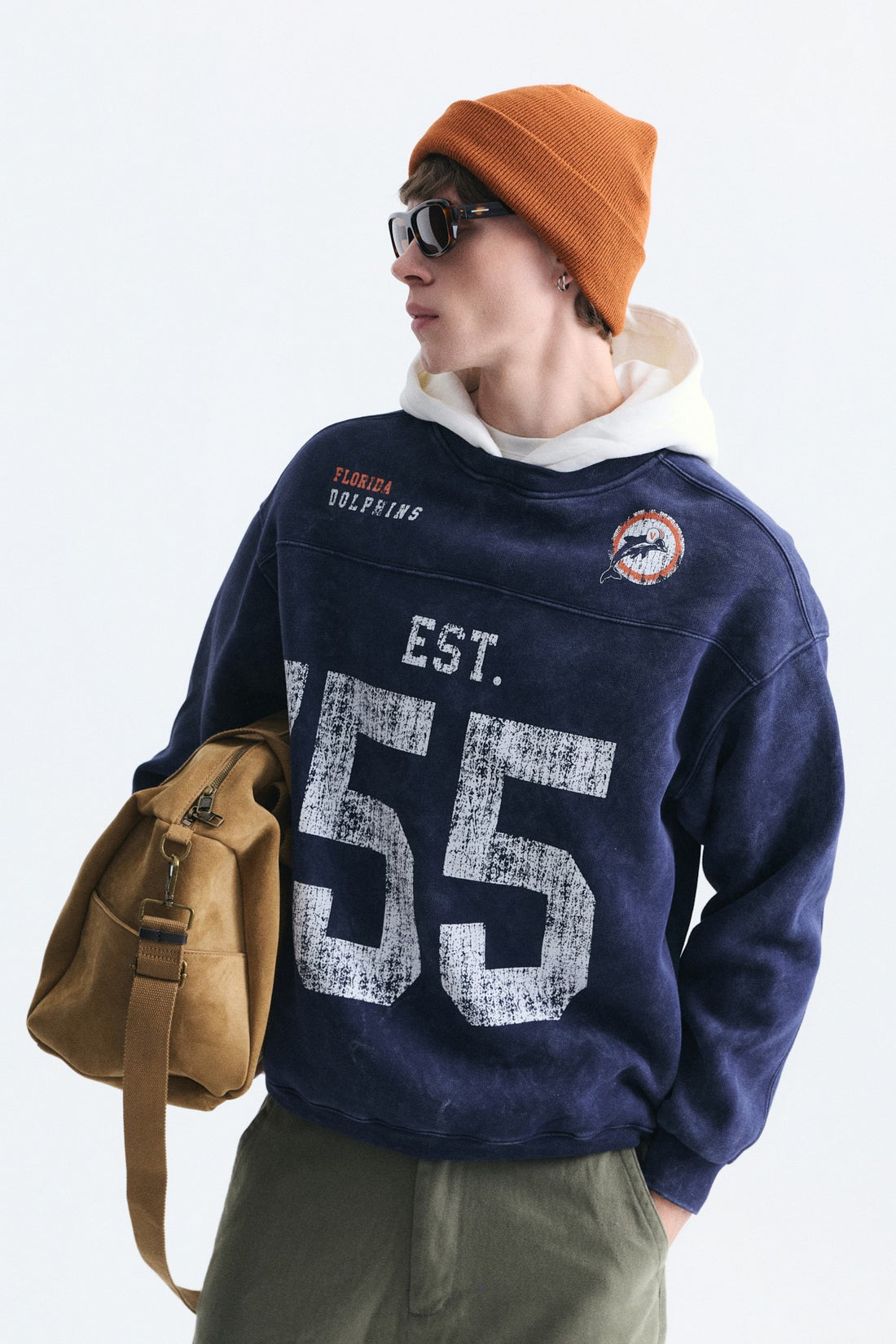 Oversize Baskılı Kapüşonlu Sweatshirt