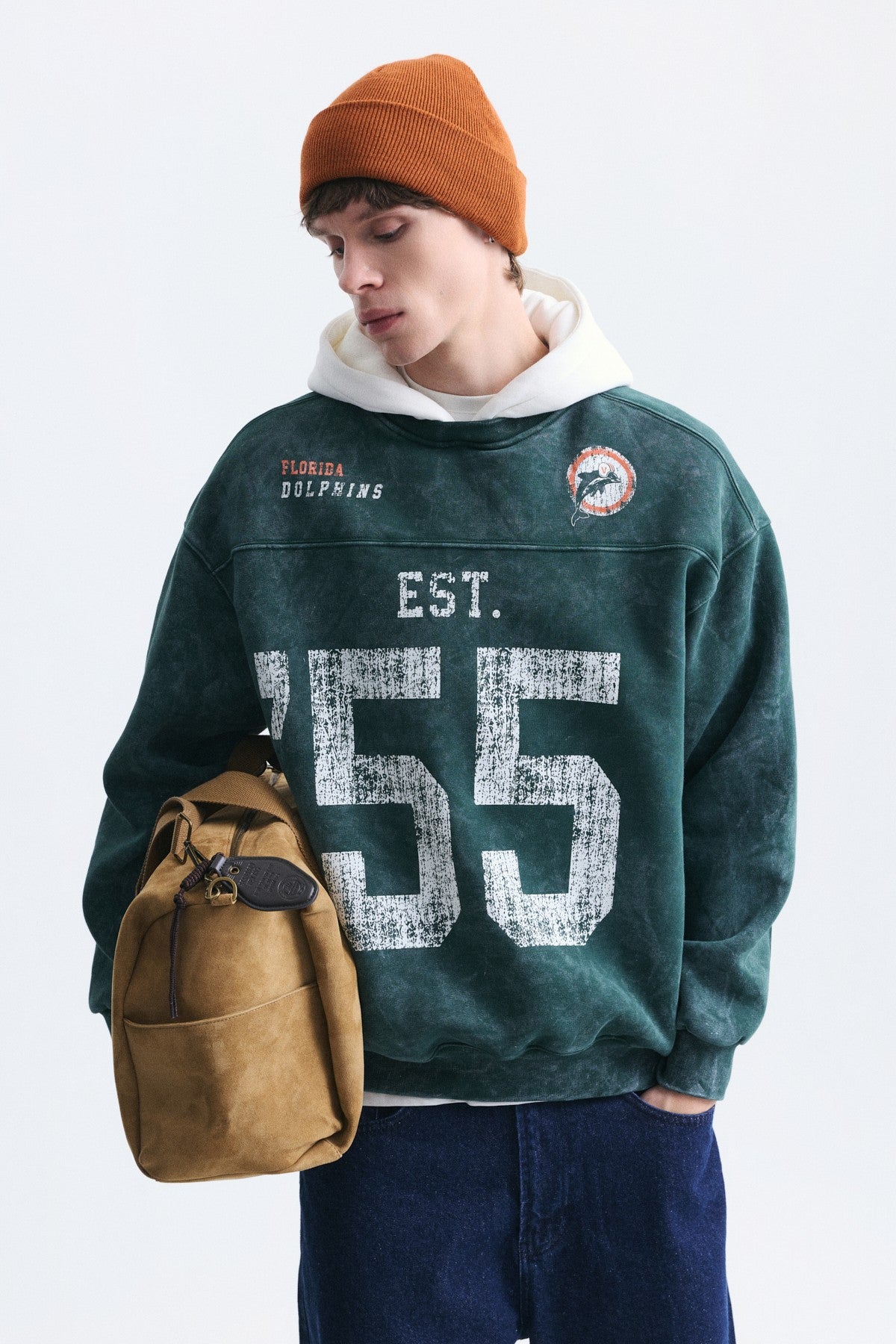 Oversize Baskılı Kapüşonlu Sweatshirt
