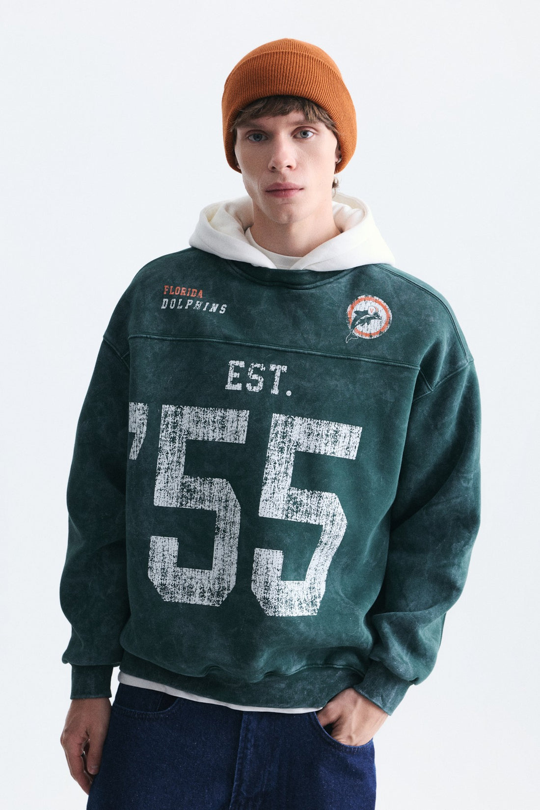 Oversize Baskılı Kapüşonlu Sweatshirt