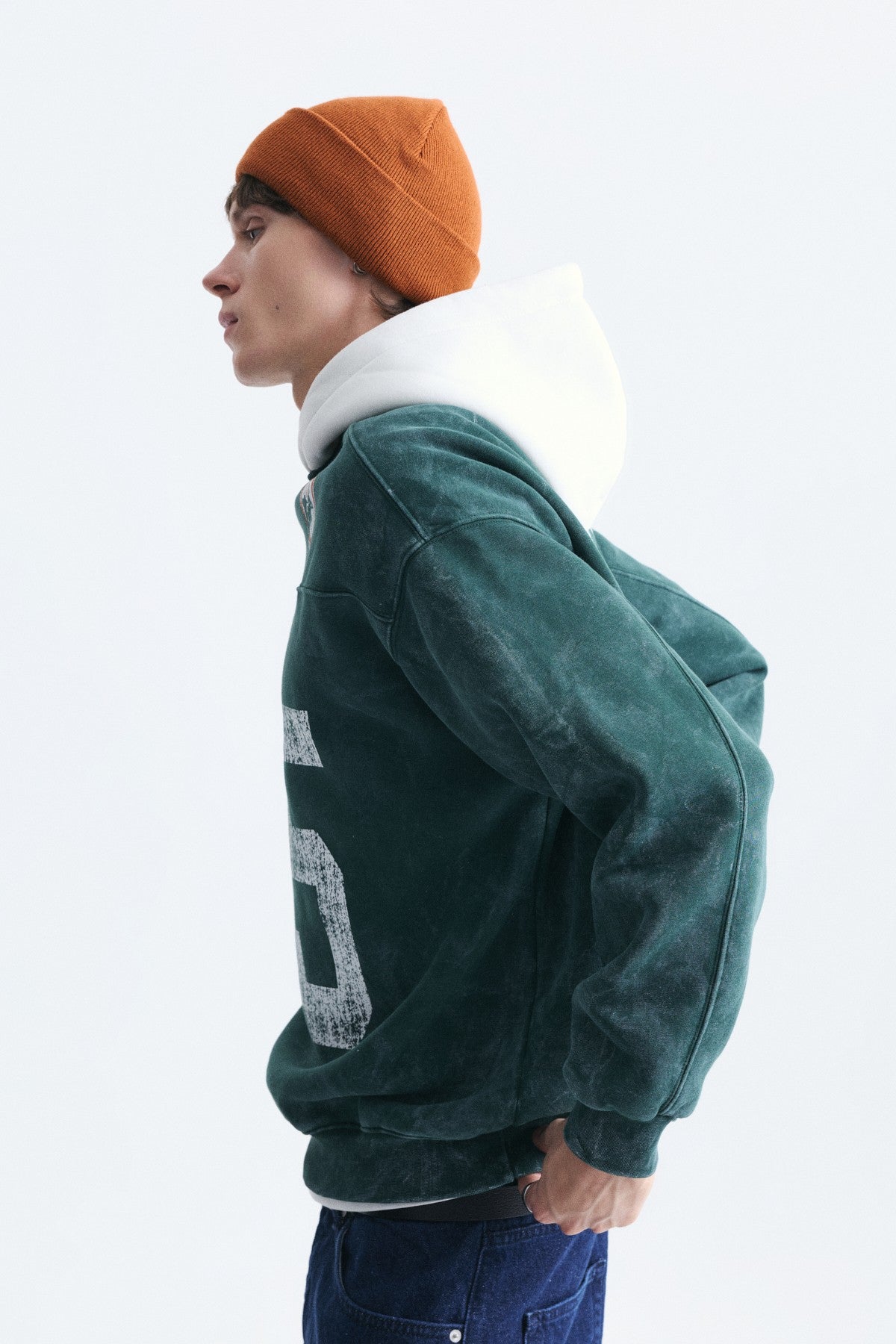 Oversize Baskılı Kapüşonlu Sweatshirt