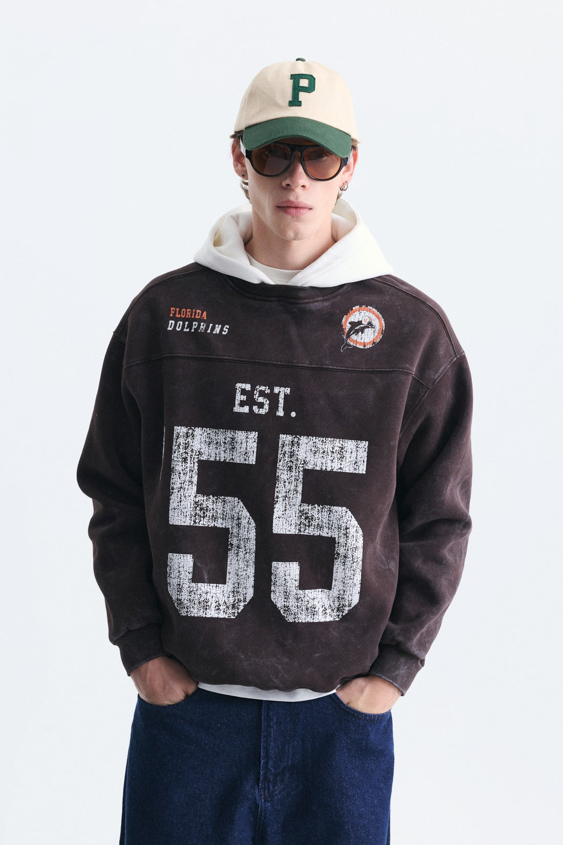 Oversize Baskılı Kapüşonlu Sweatshirt