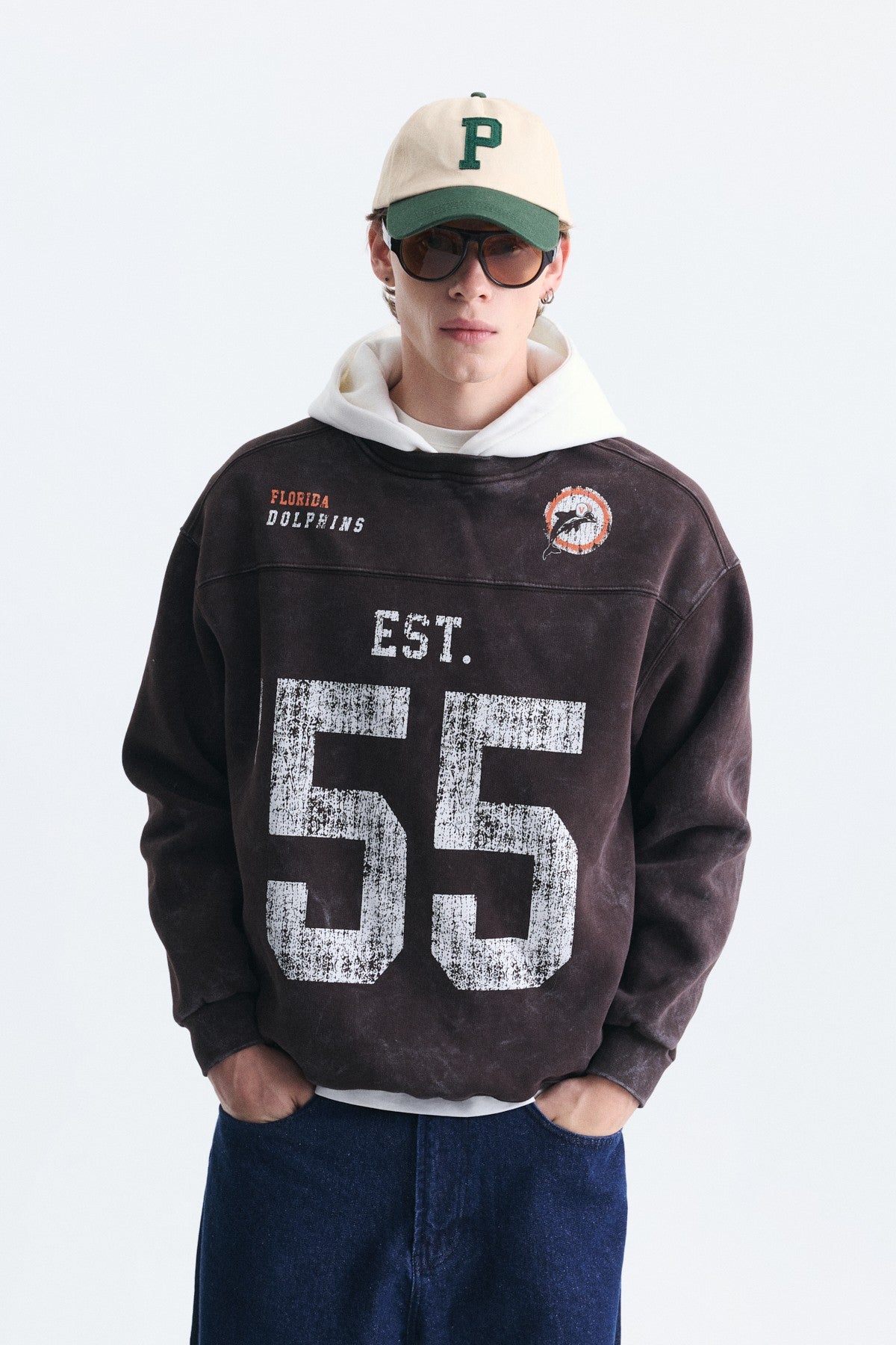 Oversize Baskılı Kapüşonlu Sweatshirt