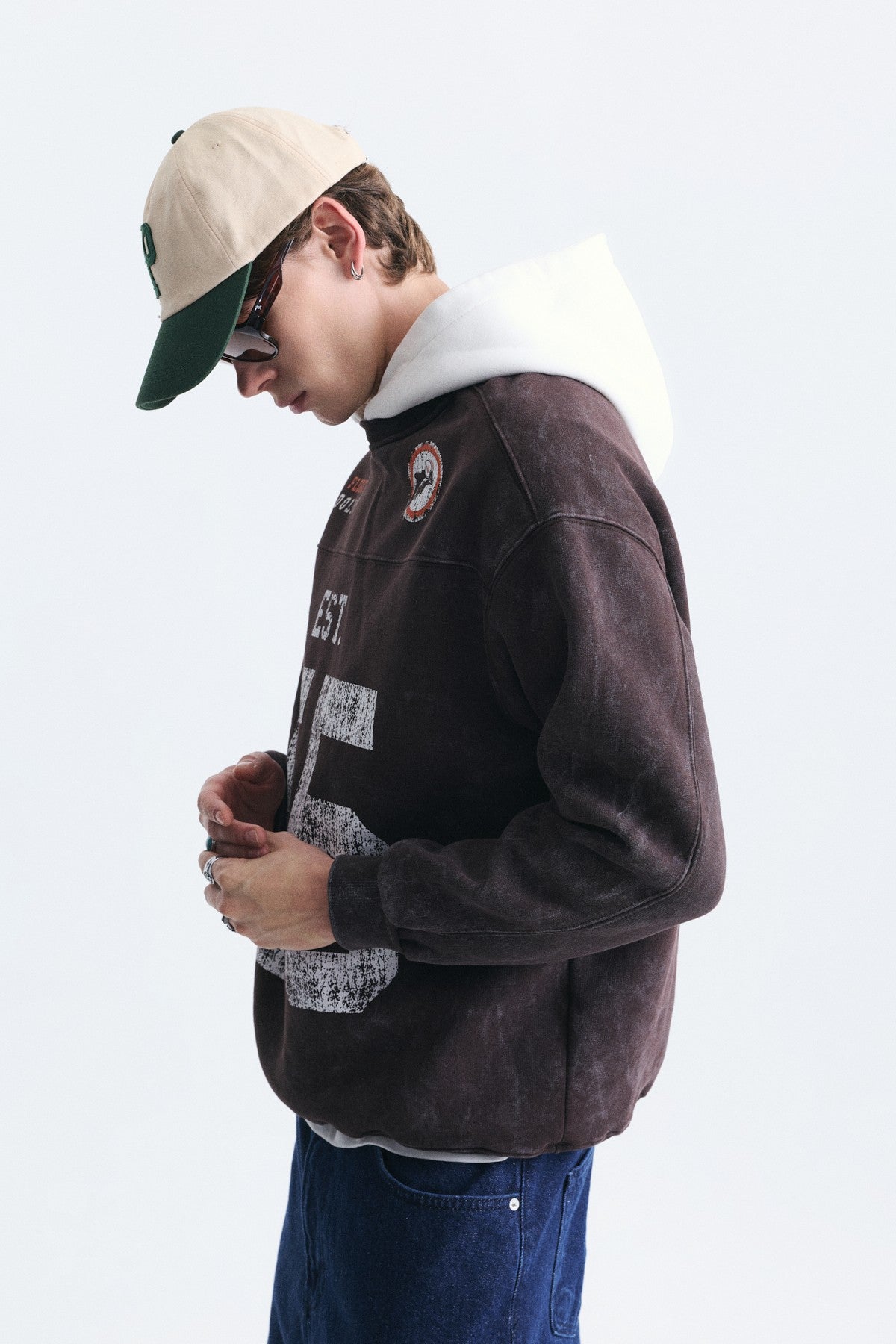 Oversize Baskılı Kapüşonlu Sweatshirt