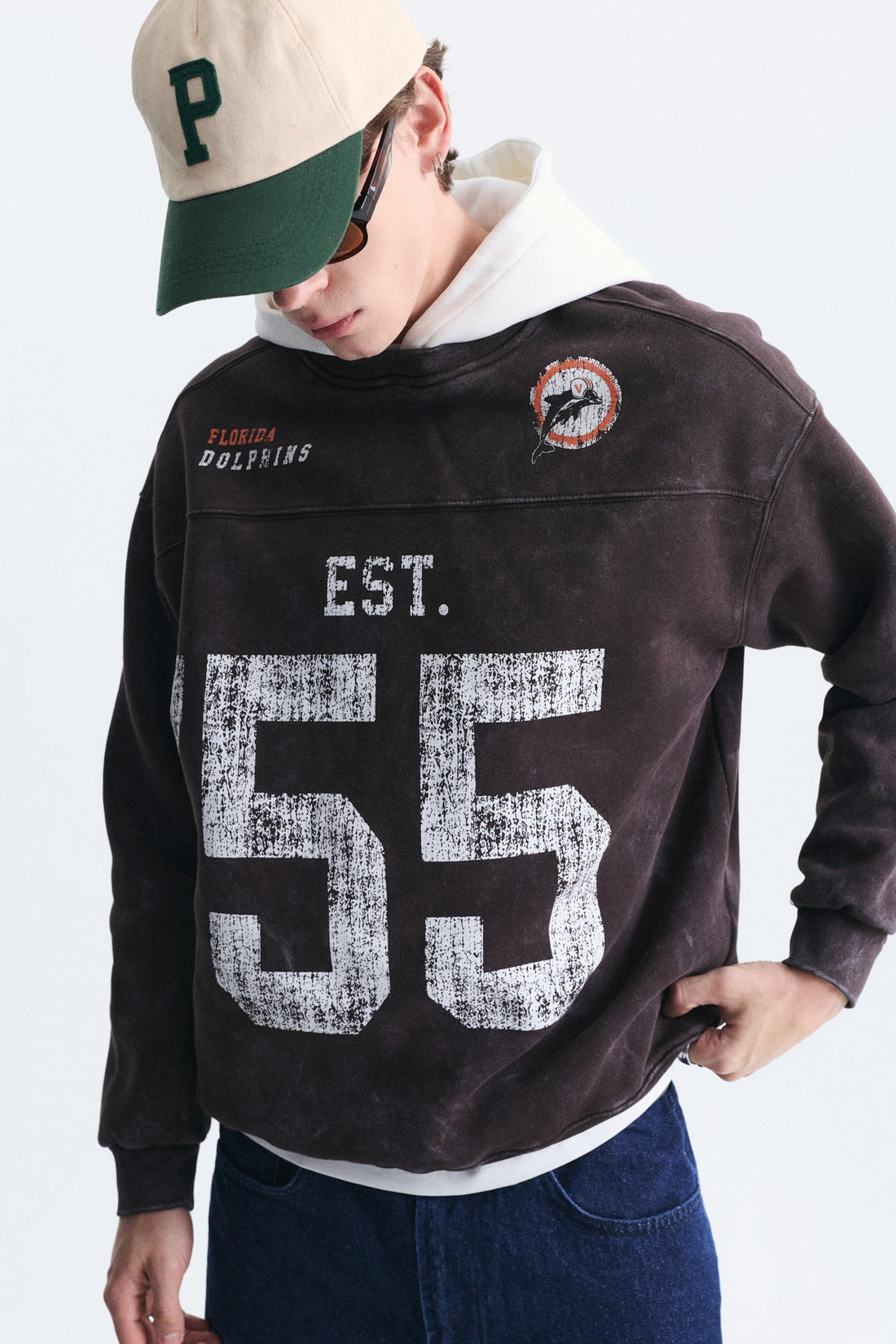 Oversize Baskılı Kapüşonlu Sweatshirt