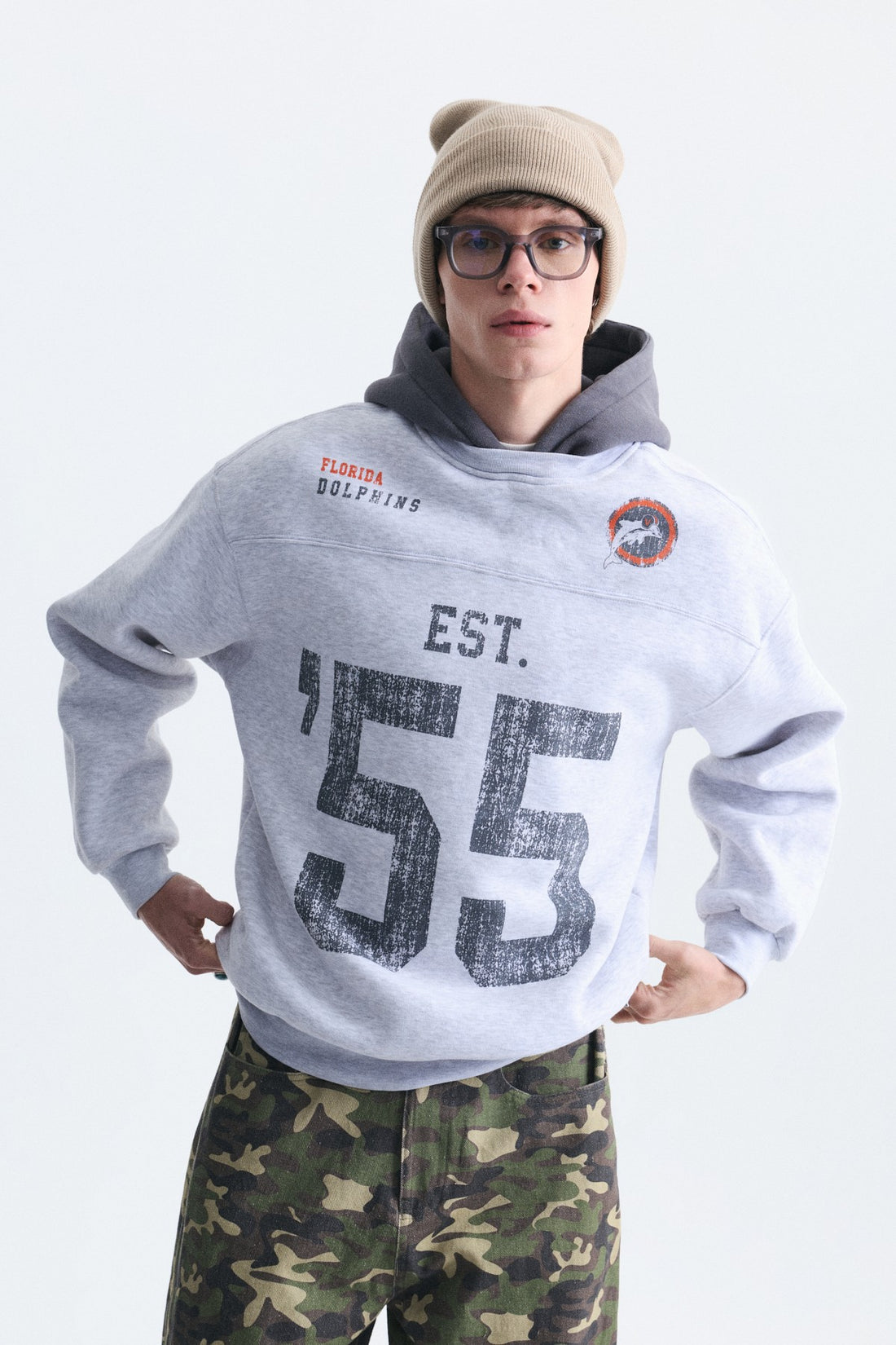 Oversize Baskılı Kapüşonlu Sweatshirt