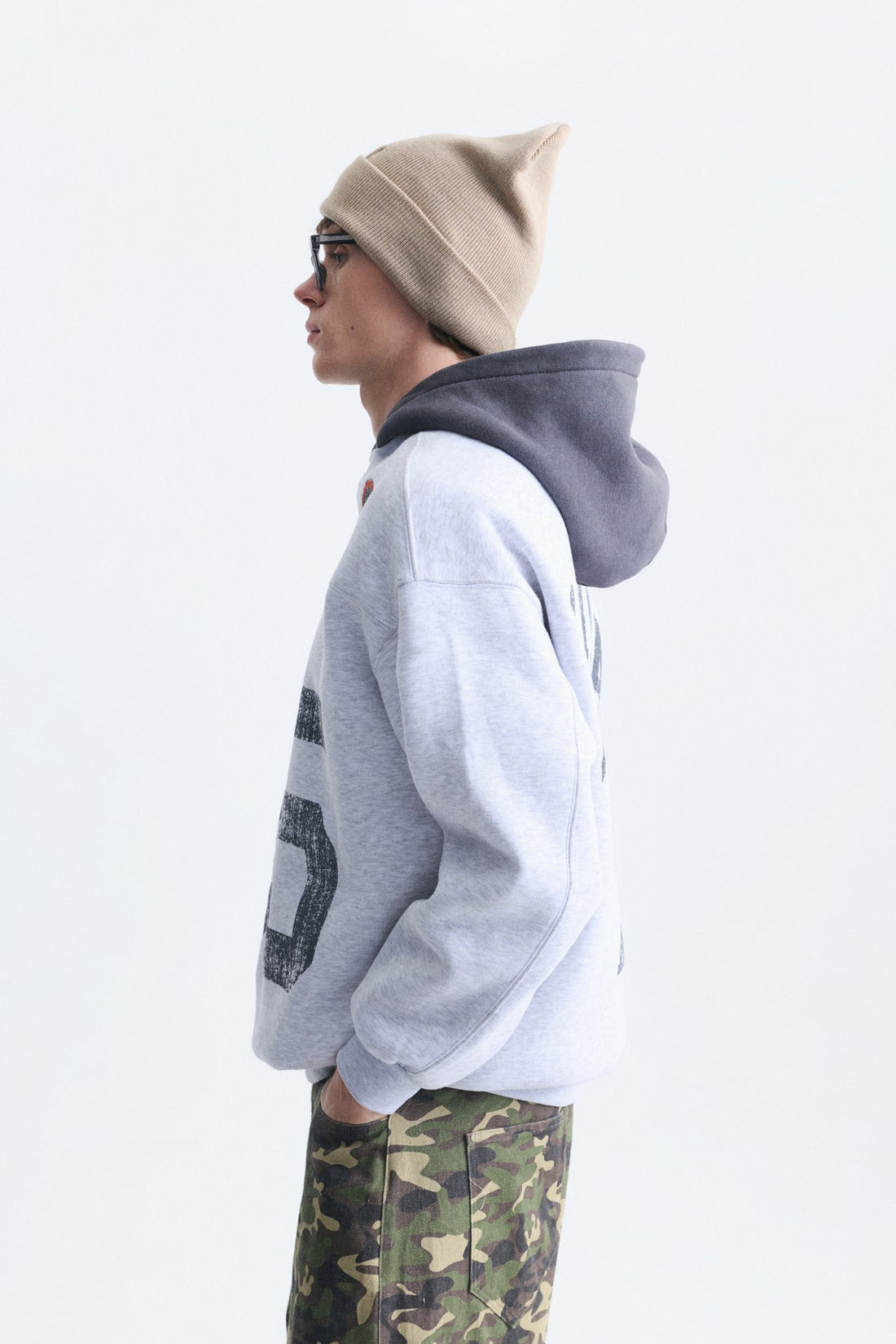 Oversize Baskılı Kapüşonlu Sweatshirt