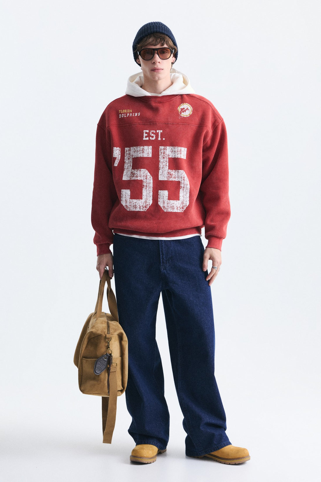 Oversize Baskılı Kapüşonlu Sweatshirt