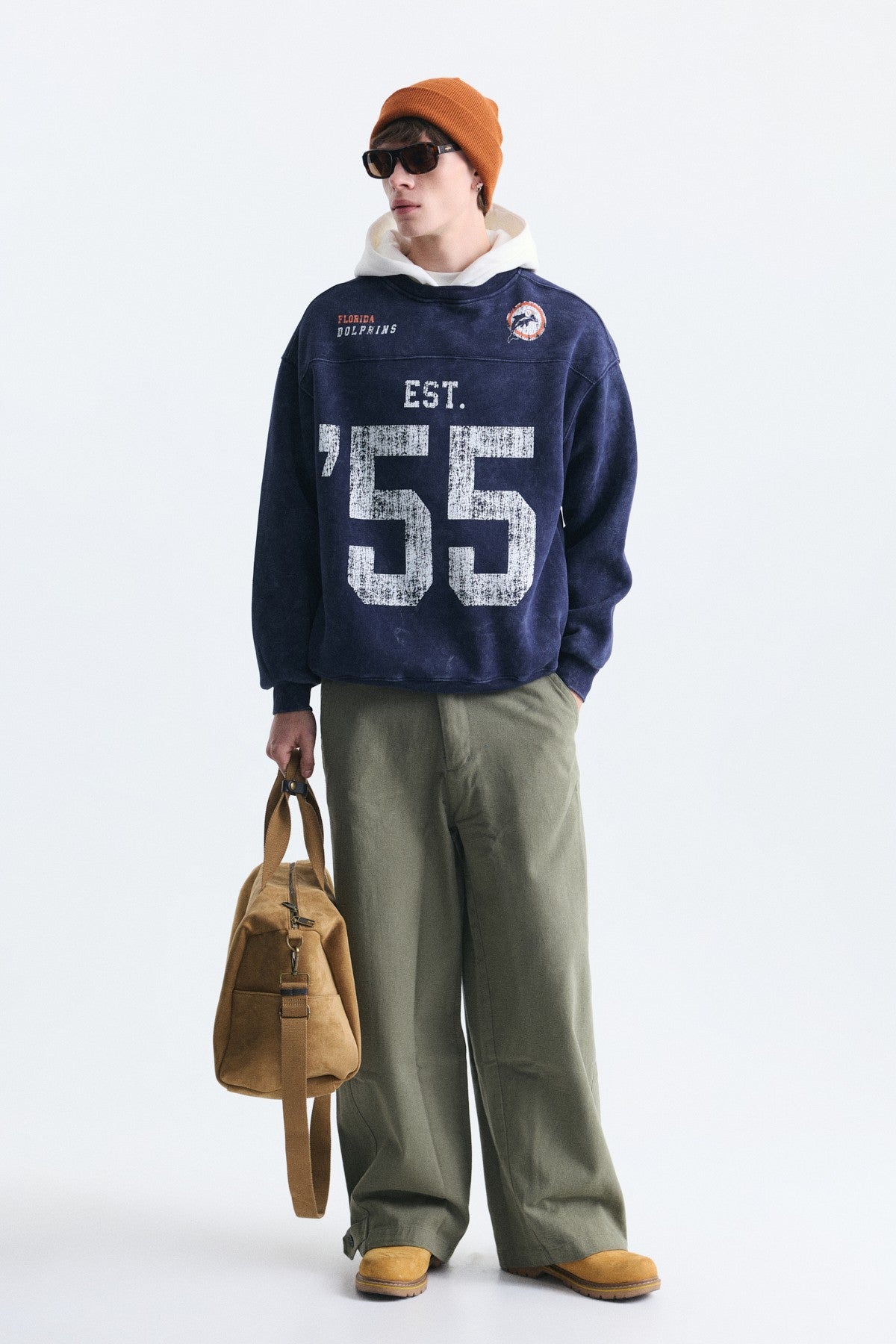 Oversize Baskılı Kapüşonlu Sweatshirt