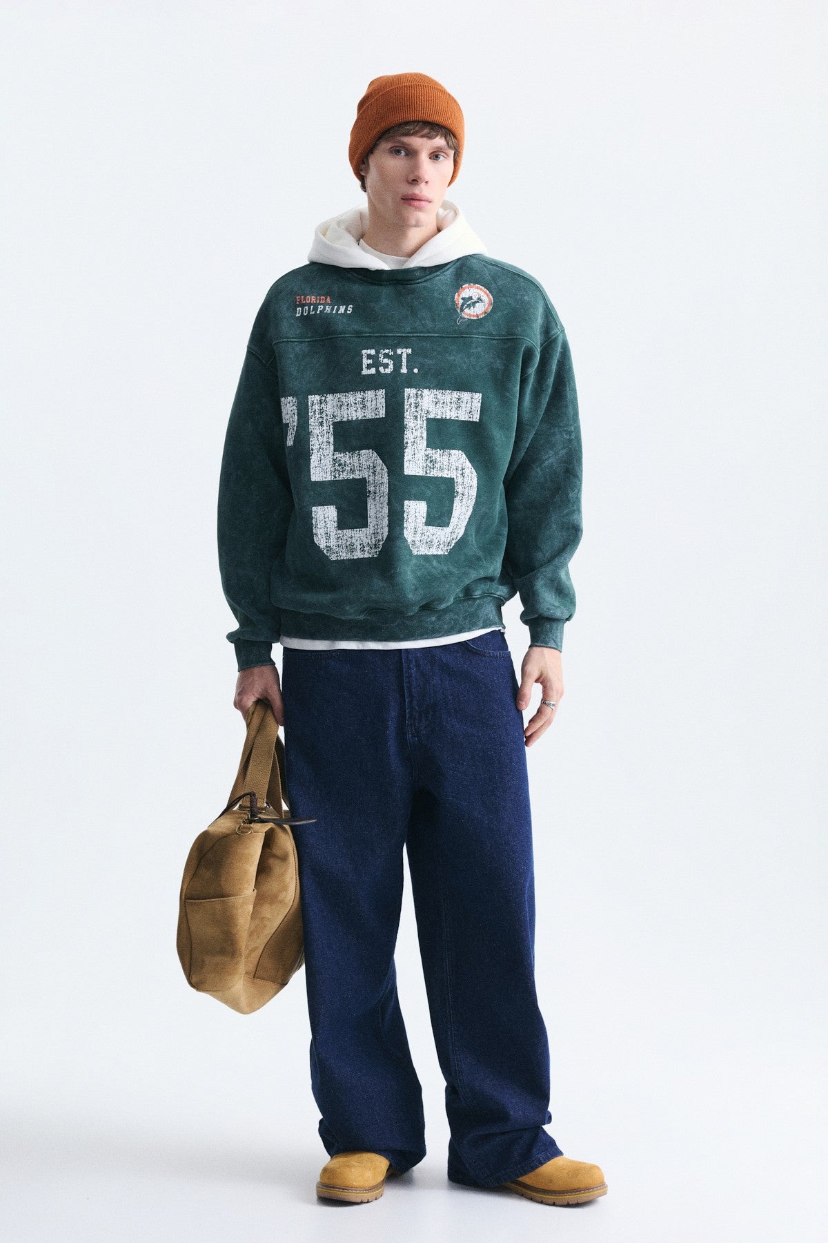 Oversize Baskılı Kapüşonlu Sweatshirt