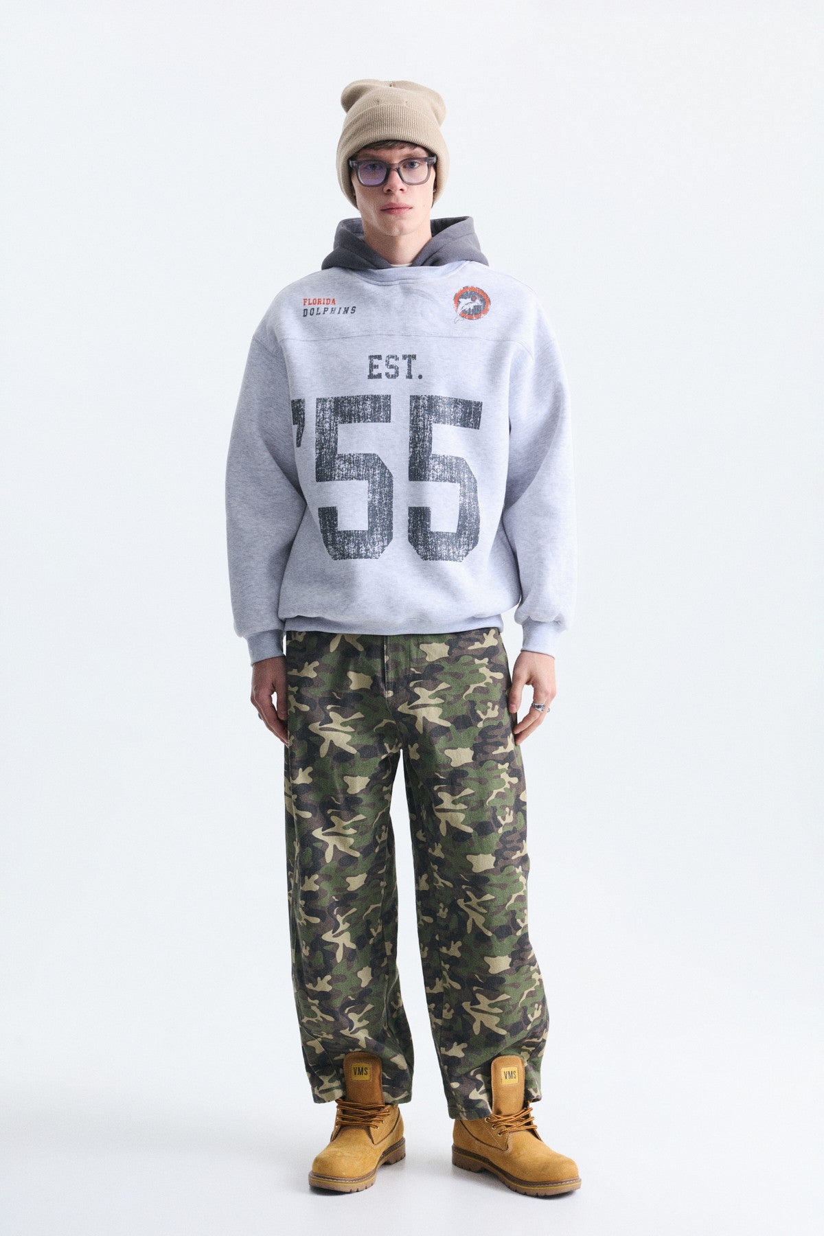 Oversize Baskılı Kapüşonlu Sweatshirt