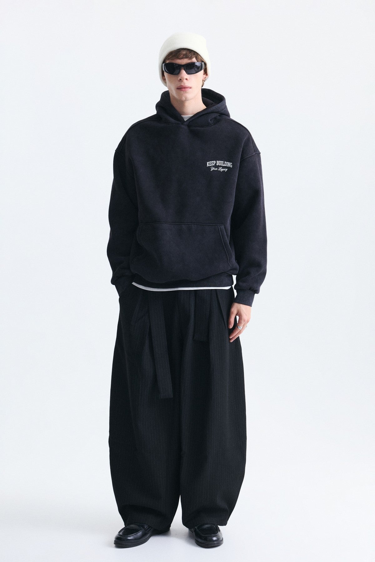 Oversize Yıkamalı Kapüşonlu Sweatshirt
