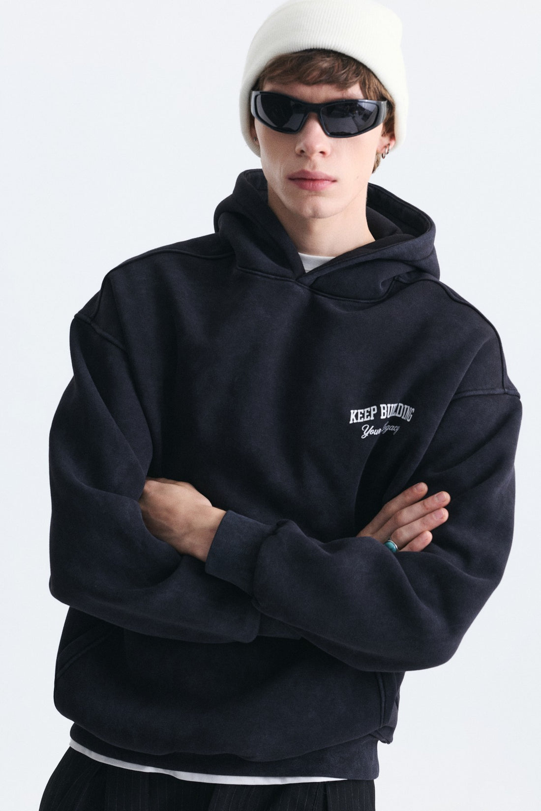 Oversize Yıkamalı Kapüşonlu Sweatshirt