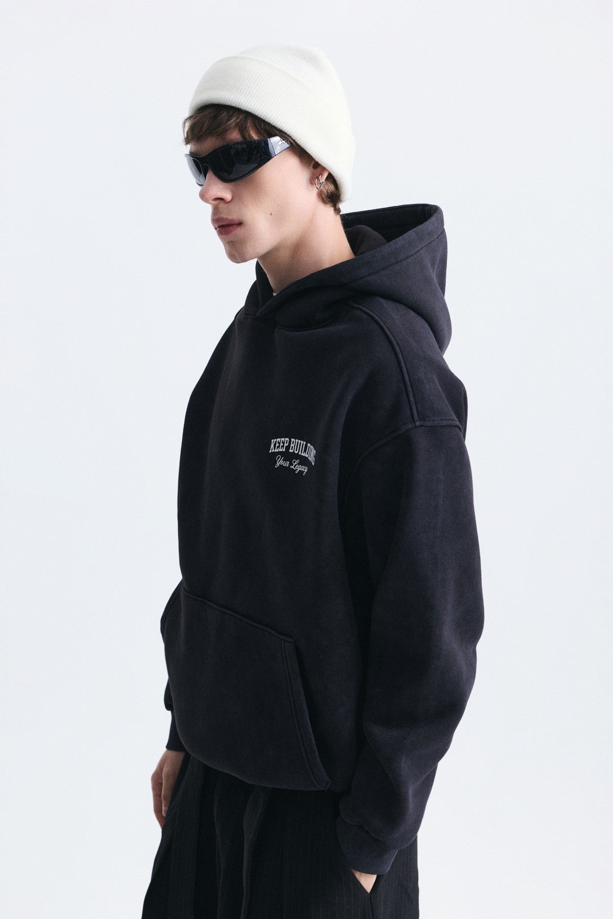 Oversize Yıkamalı Kapüşonlu Sweatshirt