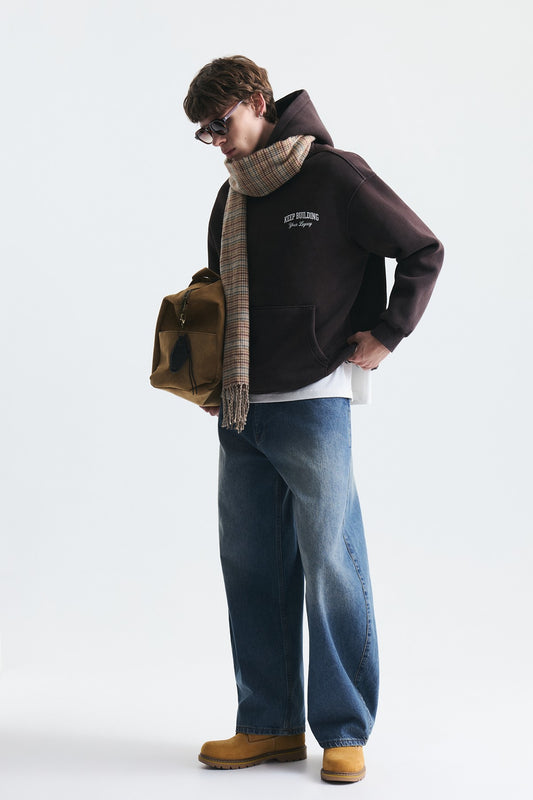 Oversize Yıkamalı Kapüşonlu Sweatshirt