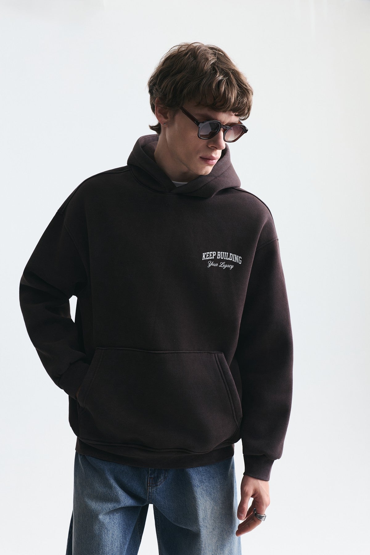 Oversize Yıkamalı Kapüşonlu Sweatshirt
